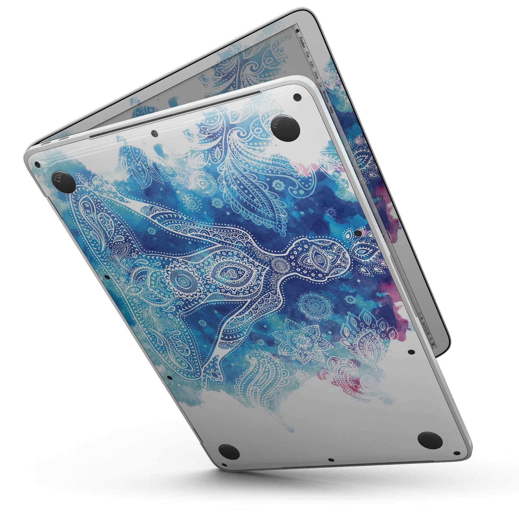 Bright Oil Yoga Mood skin kit for MacBook Pro with Touch Bar, showcasing vibrant design and premium vinyl material.