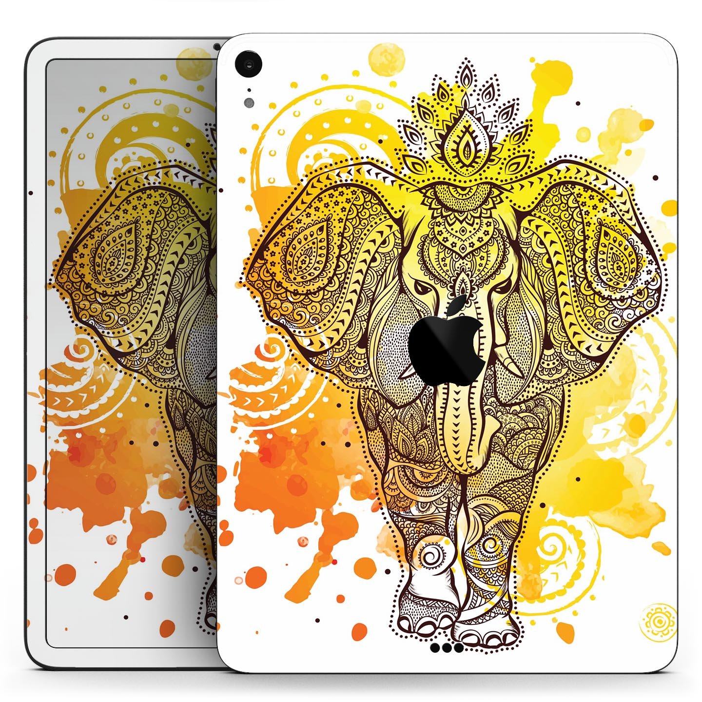 Bright Orange Ethnic Elephant full body skin decal for Apple devices, showcasing vibrant colors and intricate design.