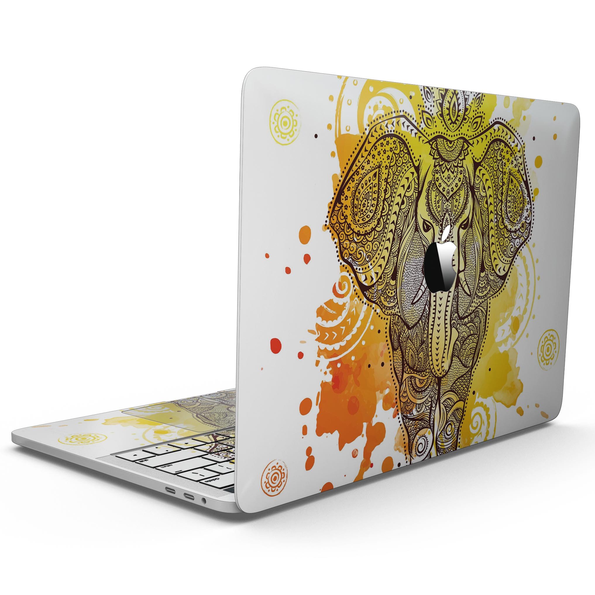 Bright Orange Ethnic Elephant skin kit for MacBook Pro, showcasing vibrant colors and intricate design, perfect for personalizing your device.