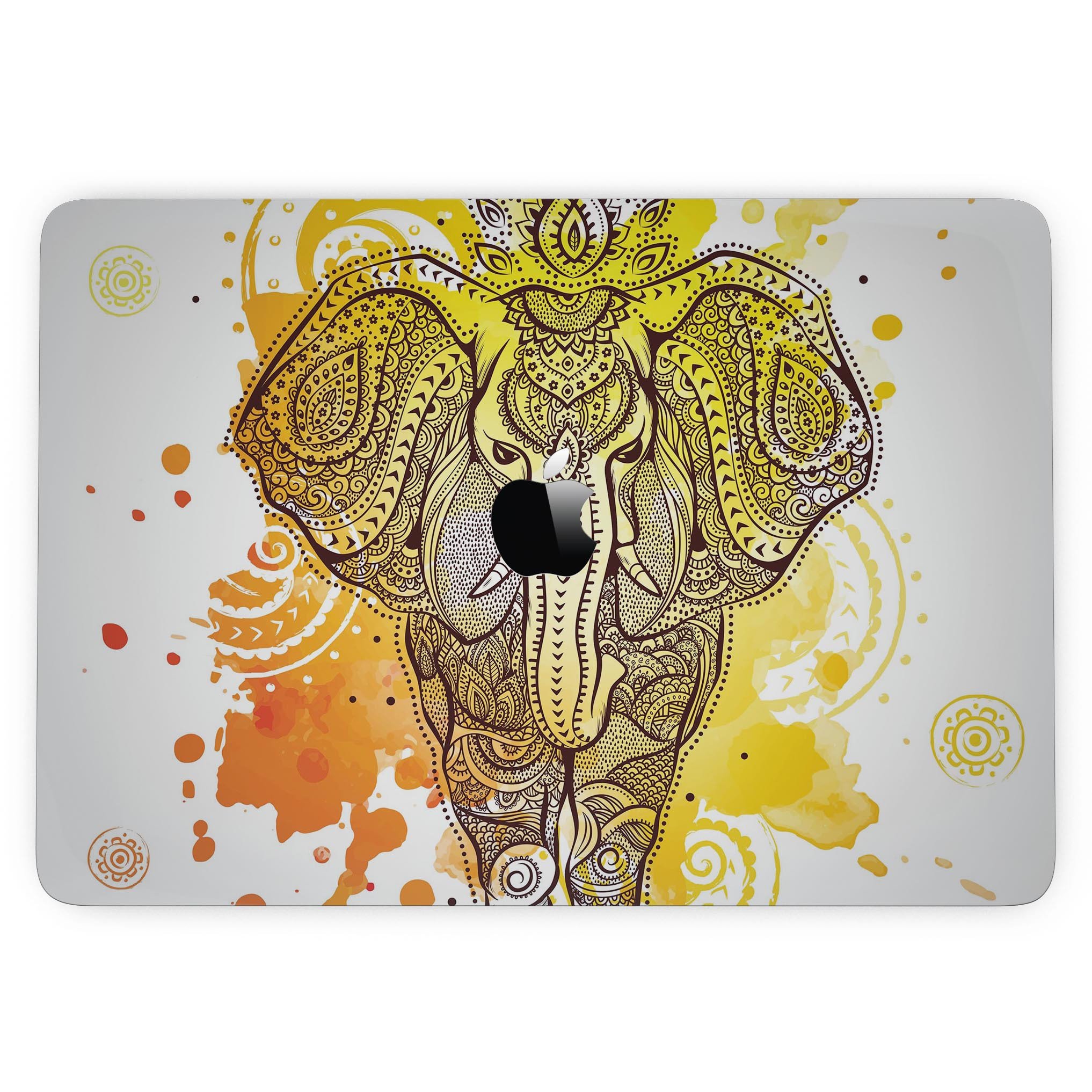 Bright Orange Ethnic Elephant skin kit for MacBook Pro, showcasing vibrant colors and intricate design, perfect for personalizing your device.
