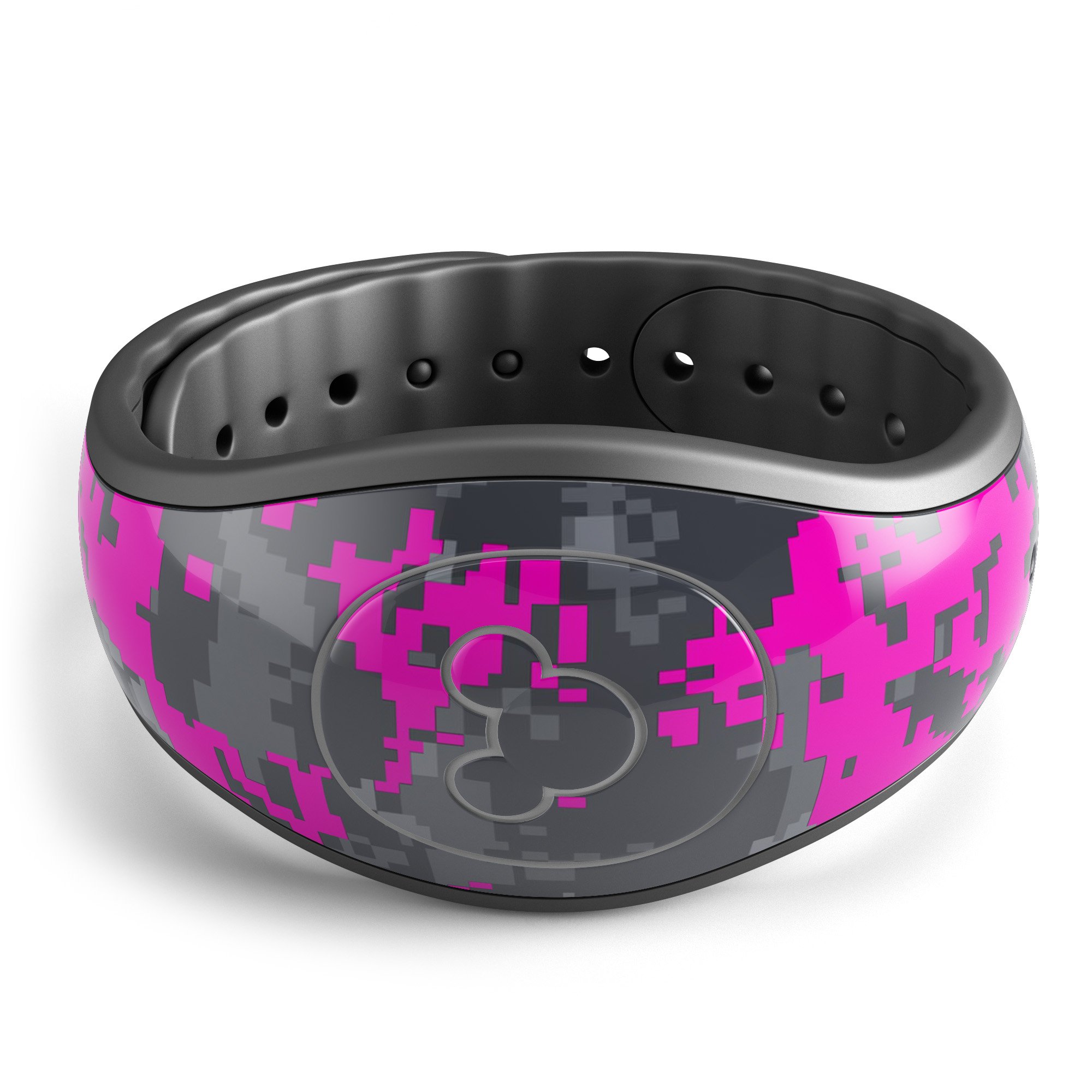 Bright Pink and Gray Digital Camouflage decal skin wrap kit for Disney Magic Band, showcasing vibrant colors and unique camouflage pattern.