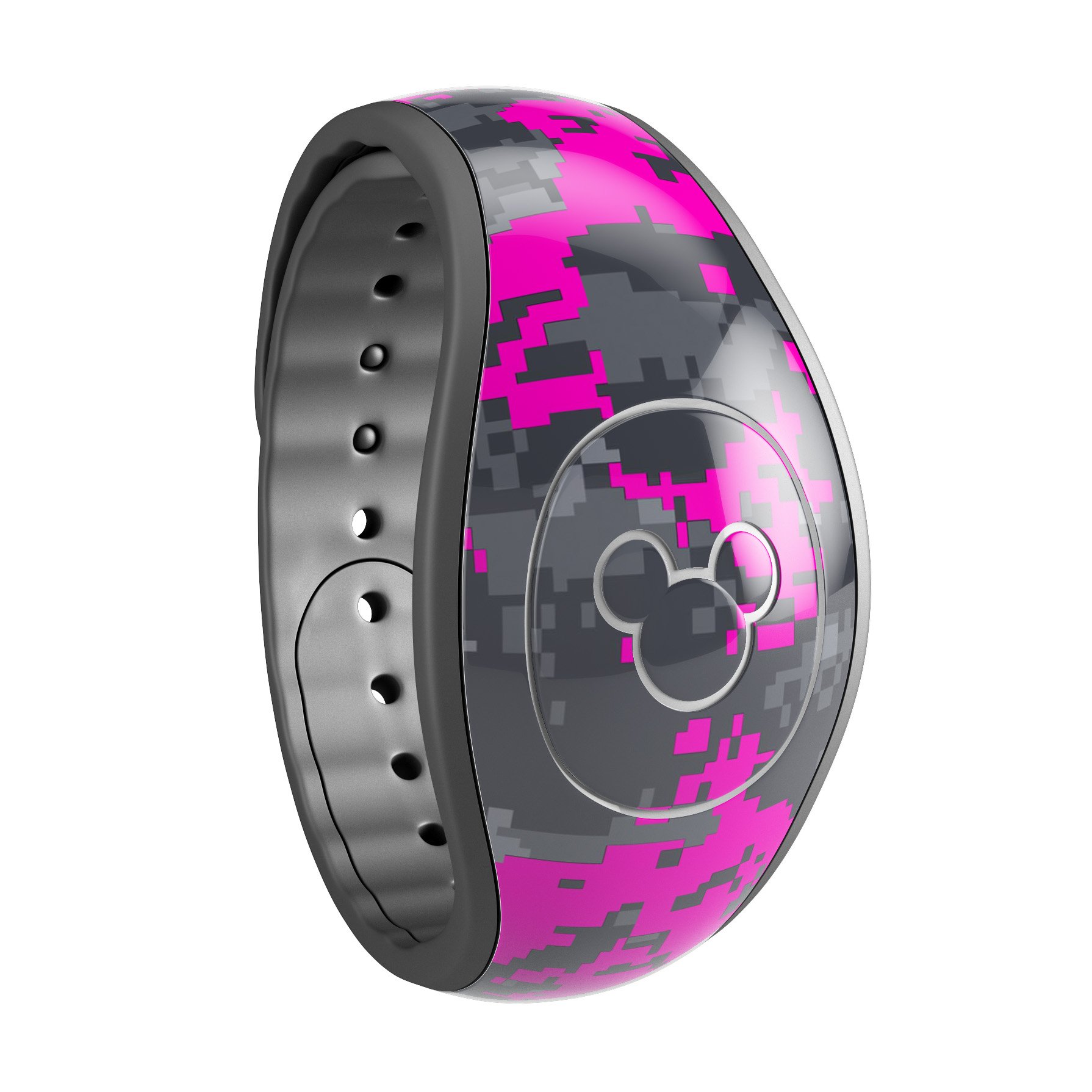 Bright Pink and Gray Digital Camouflage decal skin wrap kit for Disney Magic Band, showcasing vibrant colors and unique camouflage pattern.
