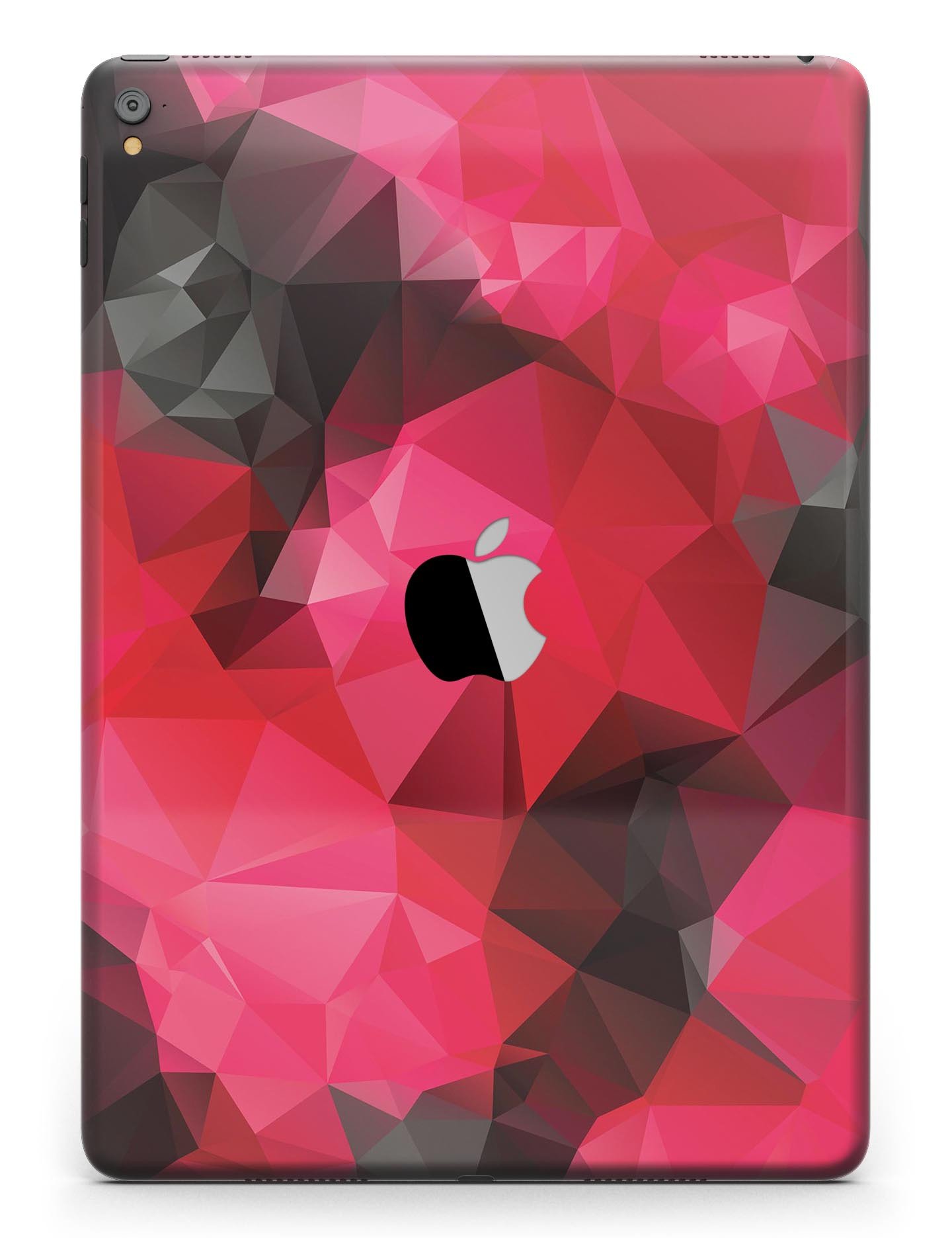 Bright Pink and Gray Geometric Triangles Full Body Skin for iPad, showcasing vibrant colors and geometric patterns.