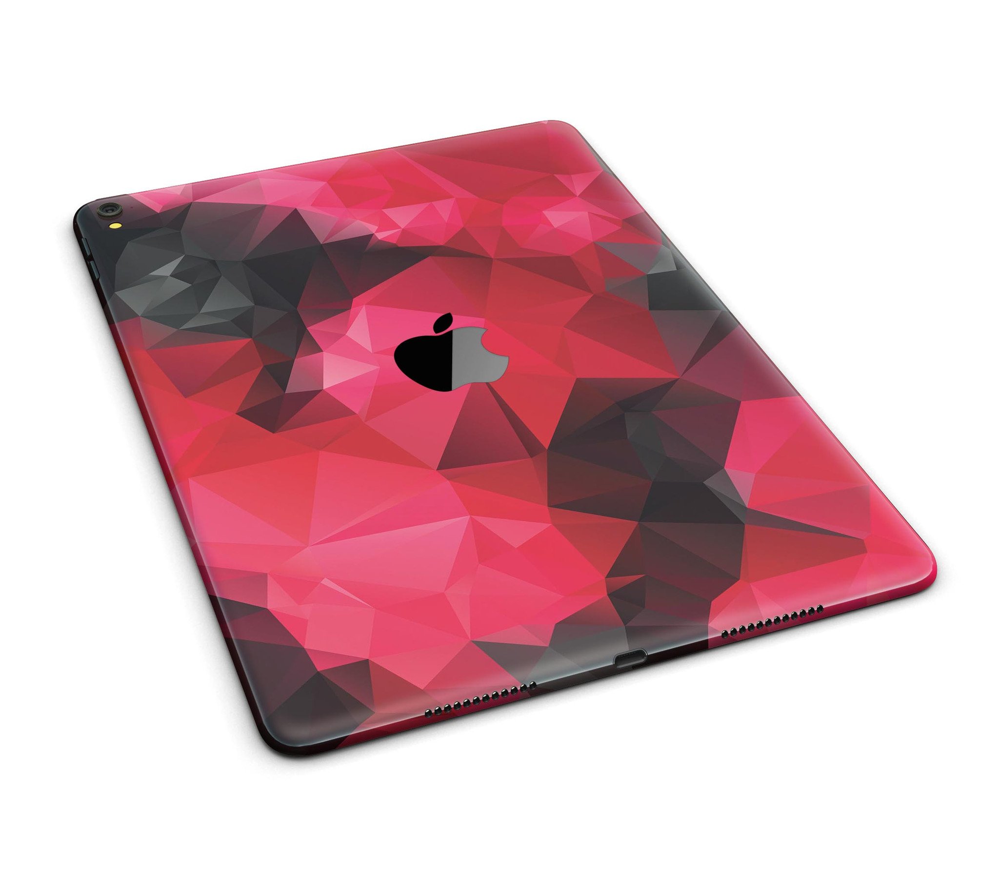 Bright Pink and Gray Geometric Triangles Full Body Skin for iPad, showcasing vibrant colors and geometric patterns.