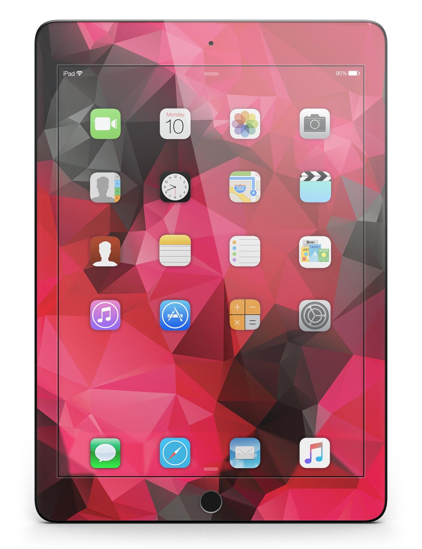 Bright Pink and Gray Geometric Triangles Full Body Skin for iPad, showcasing vibrant colors and geometric patterns.