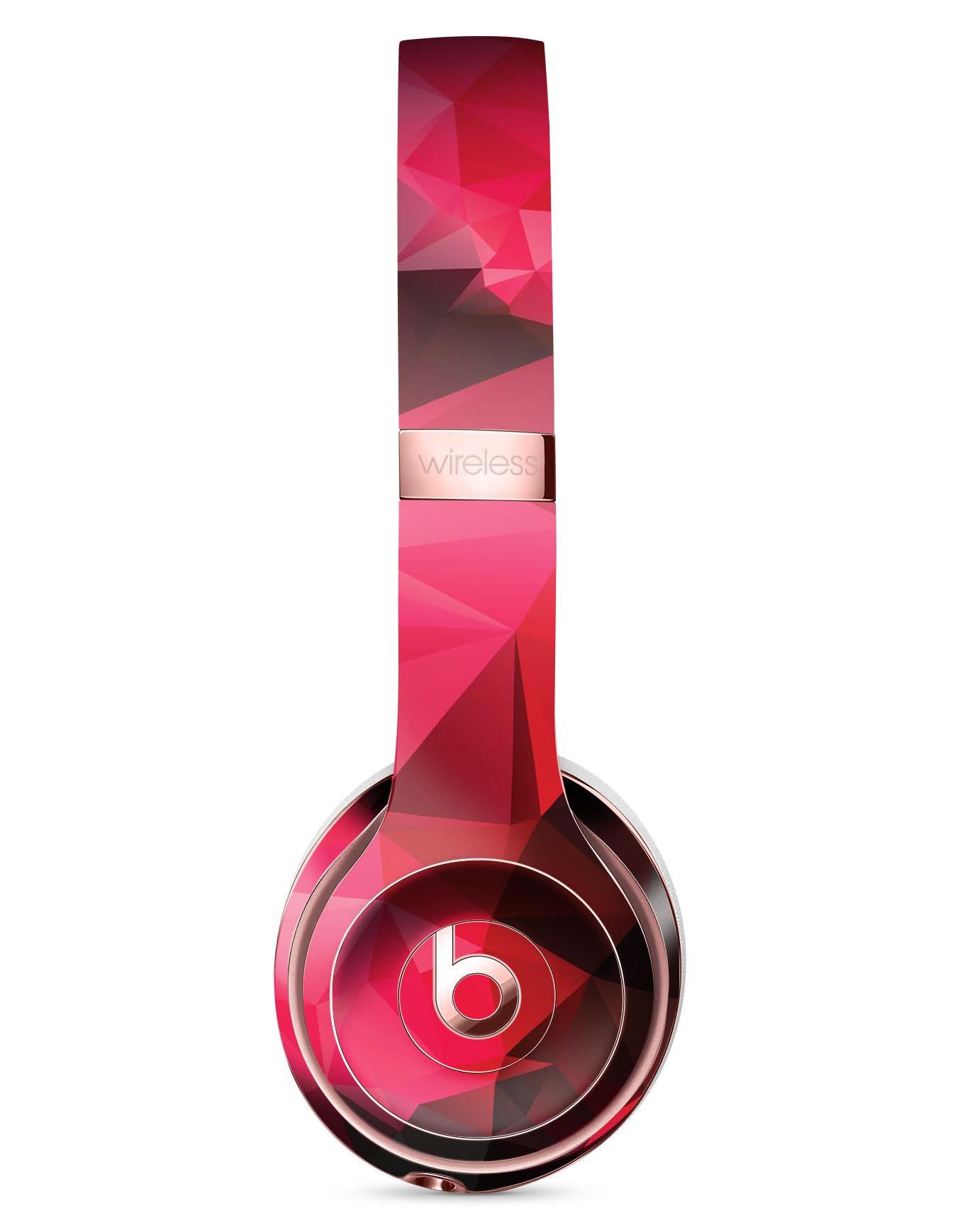 Bright Pink and Gray Geometric Triangles Skin Kit for Beats by Dre Solo 3 Wireless Headphones, showcasing vibrant colors and geometric patterns.