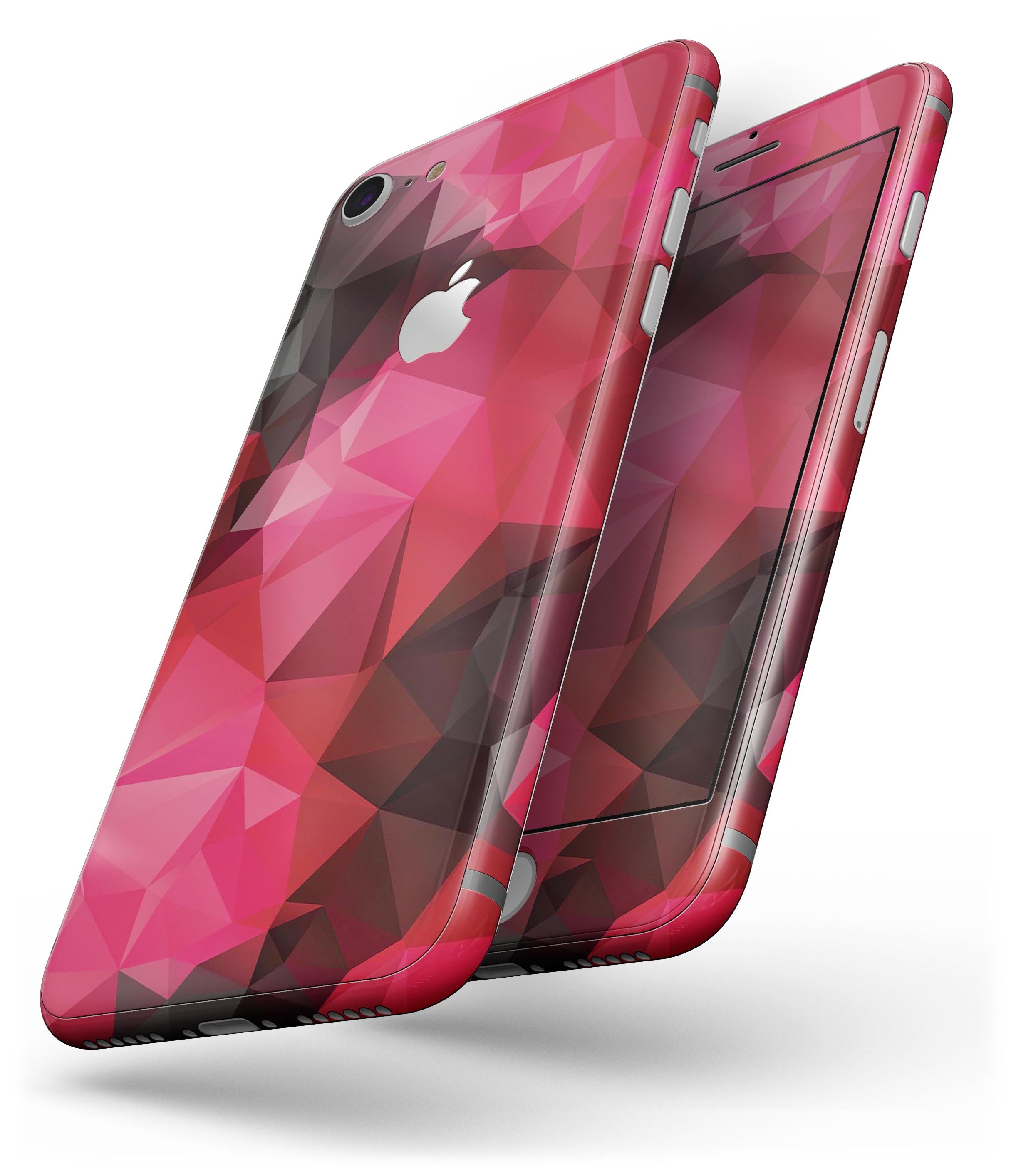 Bright Pink and Gray Geometric Triangles skin for iPhone 8 or 8 Plus, showcasing a stylish geometric design.