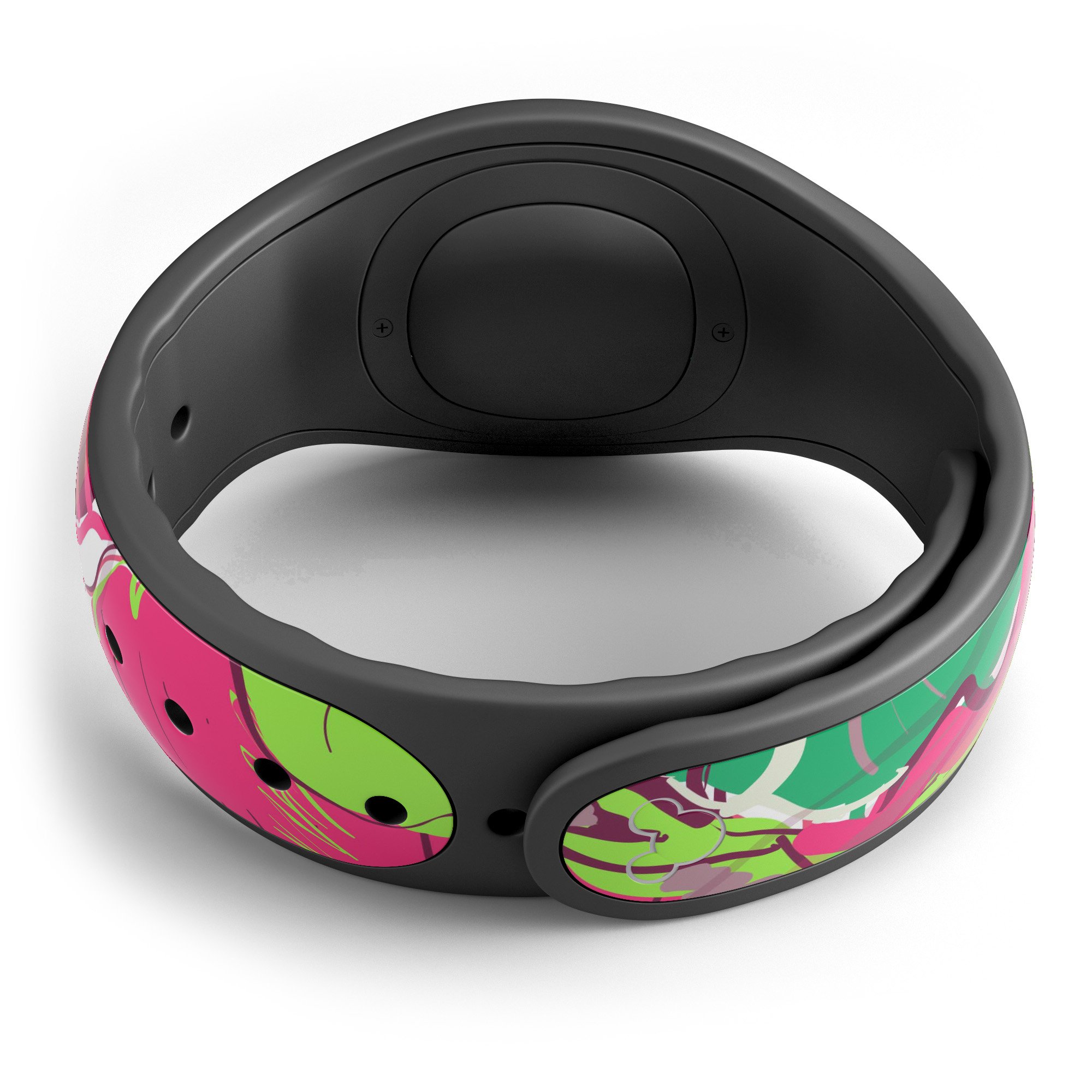 Bright Pink and Green Flowers decal skin wrap kit for Disney Magic Band, showcasing vibrant floral patterns and high-quality finish.