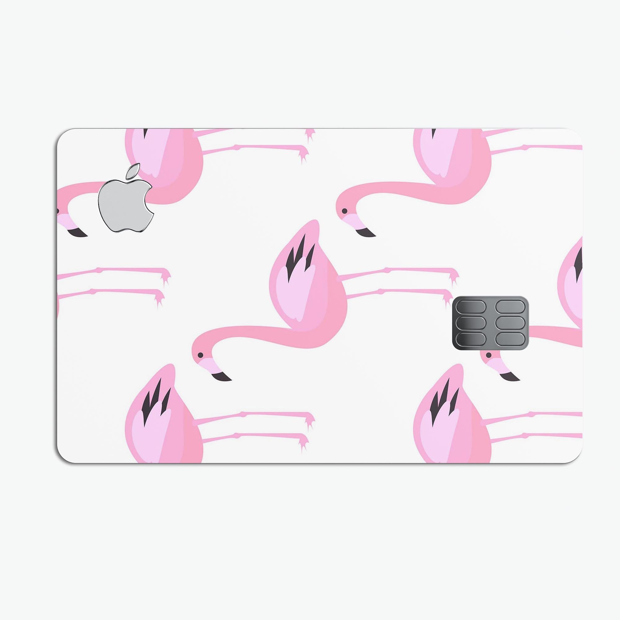 Bright Pink Flamingo Pattern skin decal for Apple Card, showcasing vibrant colors and unique design.