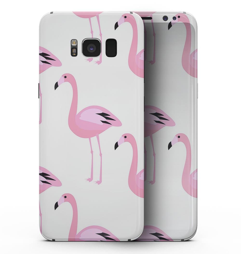 Bright Pink Flamingo Pattern skin for Samsung Galaxy S8, showcasing vibrant colors and unique design for stylish protection.