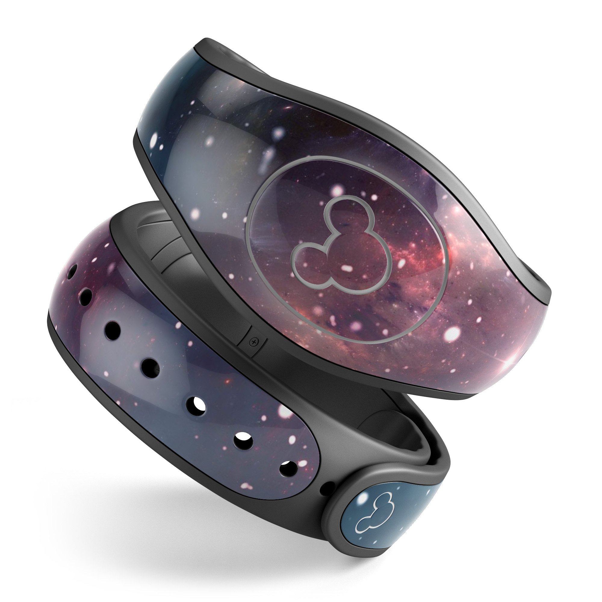 Bright Pink Nebula Decal Skin Wrap Kit for Disney Magic Band, showcasing vibrant colors and high-quality finish.