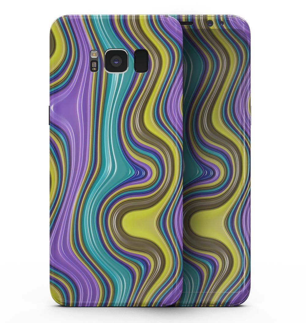 Bright Purple Teal and Mustard Yellow Color Waves skin for Samsung Galaxy S8, showcasing vibrant colors and sleek design.
