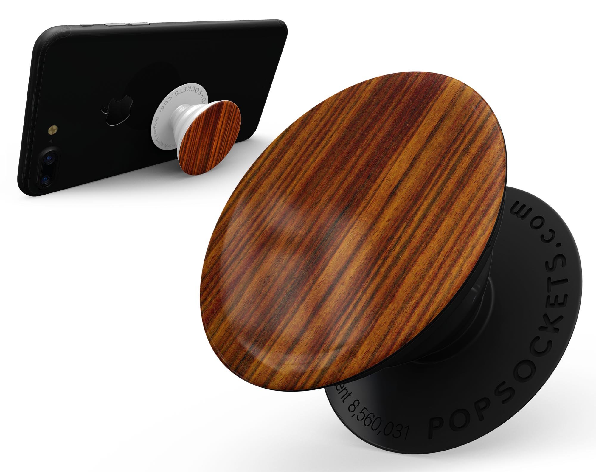 Bright Red Ebony Woodgrain Skin Kit for PopSockets, showcasing a vibrant woodgrain design on premium vinyl.