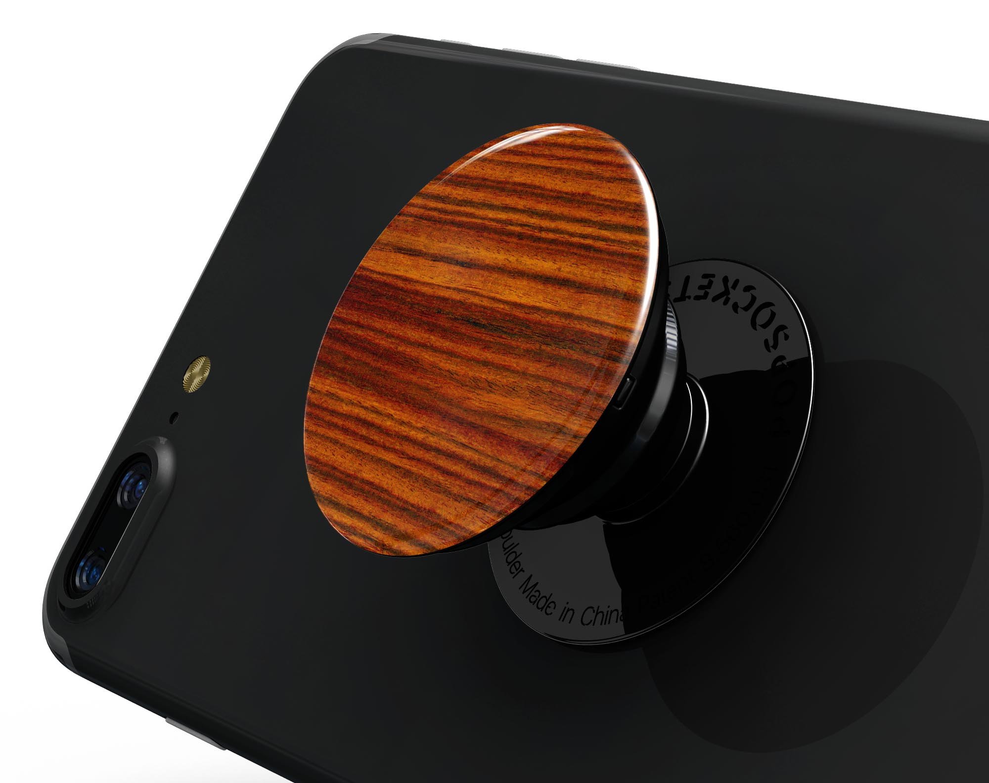 Bright Red Ebony Woodgrain Skin Kit for PopSockets, showcasing a vibrant woodgrain design on premium vinyl.