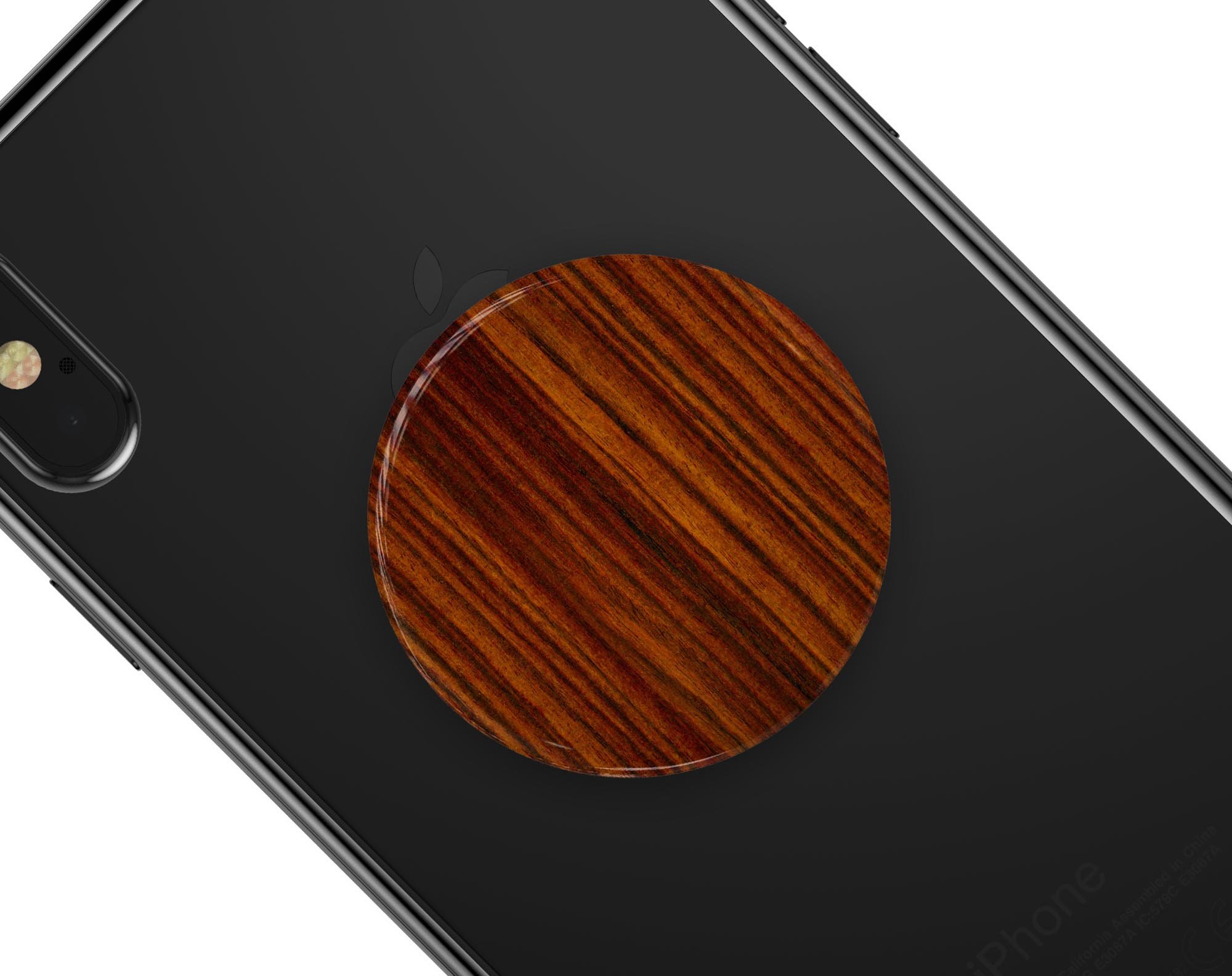 Bright Red Ebony Woodgrain Skin Kit for PopSockets, showcasing a vibrant woodgrain design on premium vinyl.