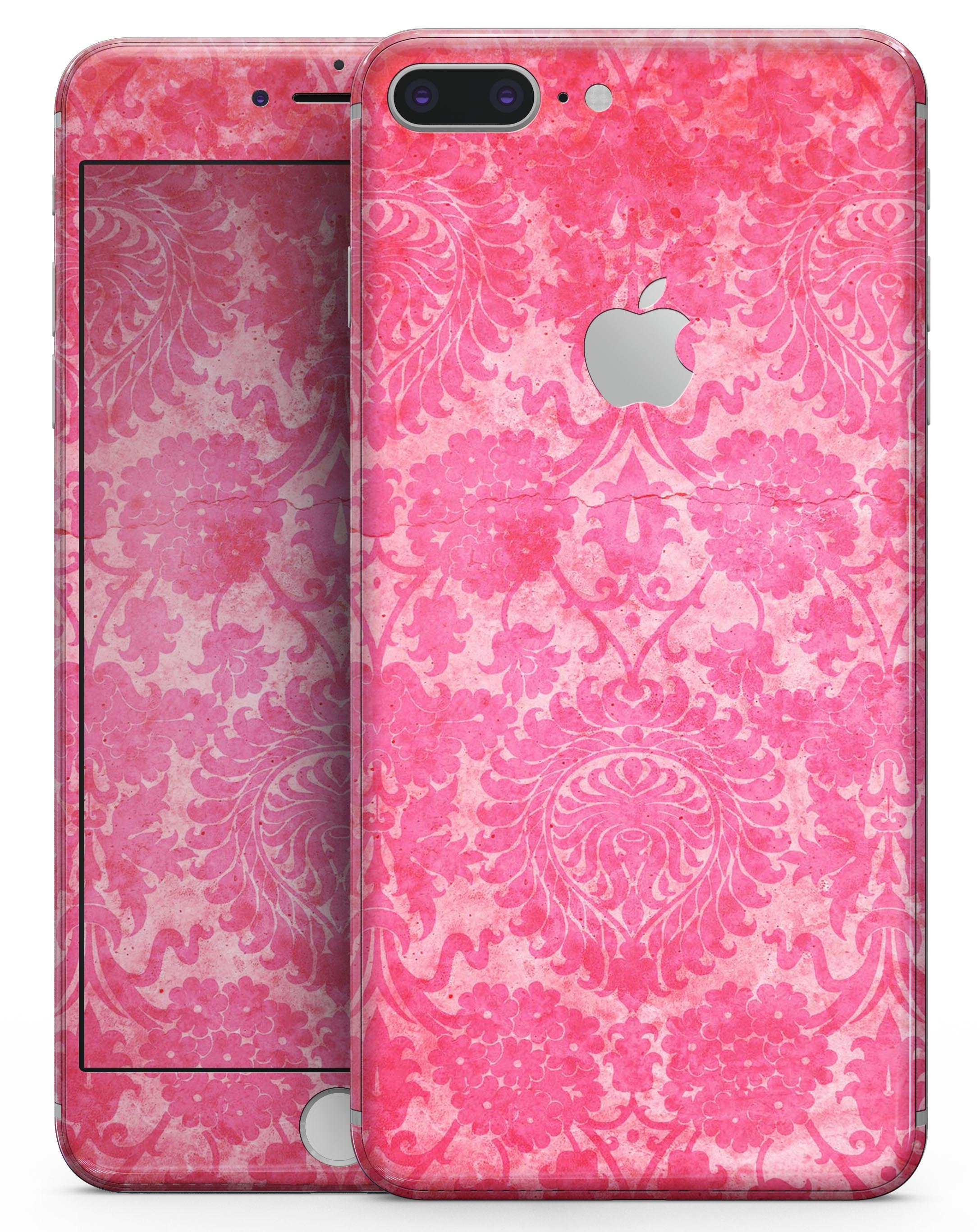 Bright Red Hue Floral Damask Pattern skin for iPhone 8 and 8 Plus, showcasing vibrant floral design on premium vinyl.