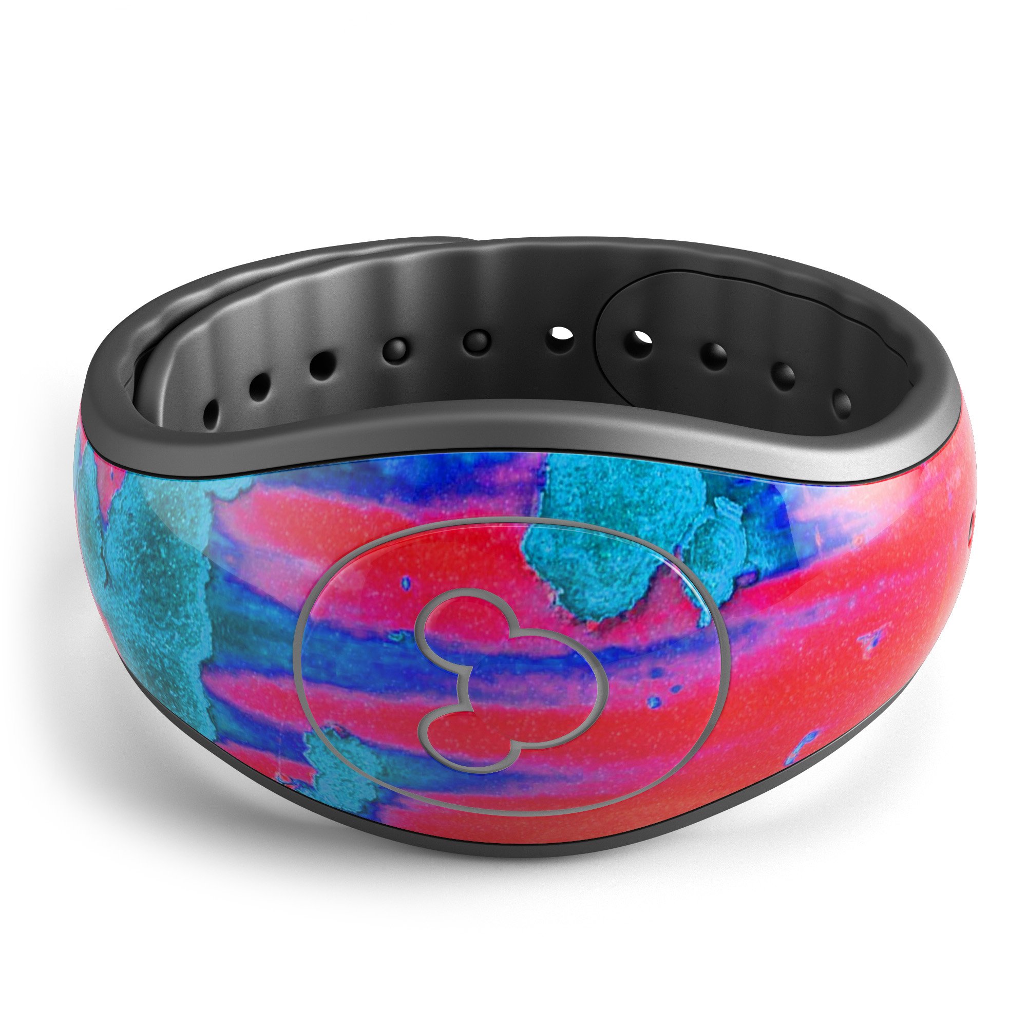 Bright Red v2 Metal with Turquoise Rust decal skin wrap kit for Disney Magic Band, showcasing vibrant colors and high-quality finish.