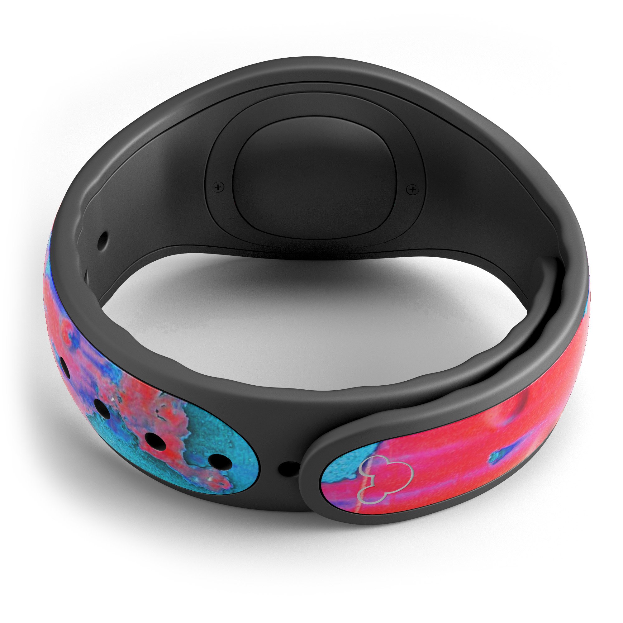 Bright Red v2 Metal with Turquoise Rust decal skin wrap kit for Disney Magic Band, showcasing vibrant colors and high-quality finish.
