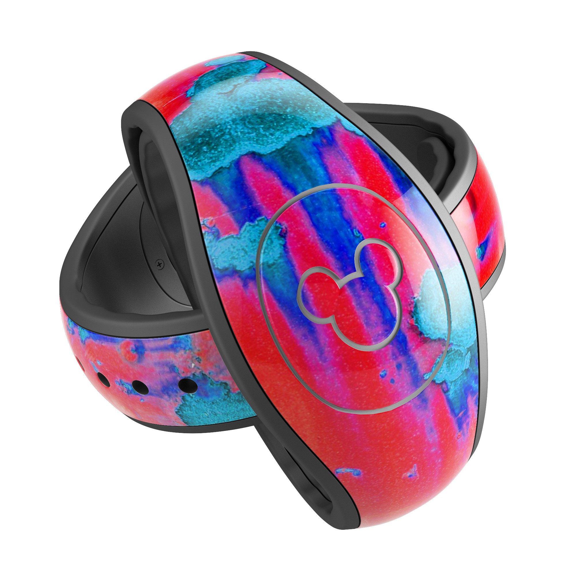 Bright Red v2 Metal with Turquoise Rust decal skin wrap kit for Disney Magic Band, showcasing vibrant colors and high-quality finish.