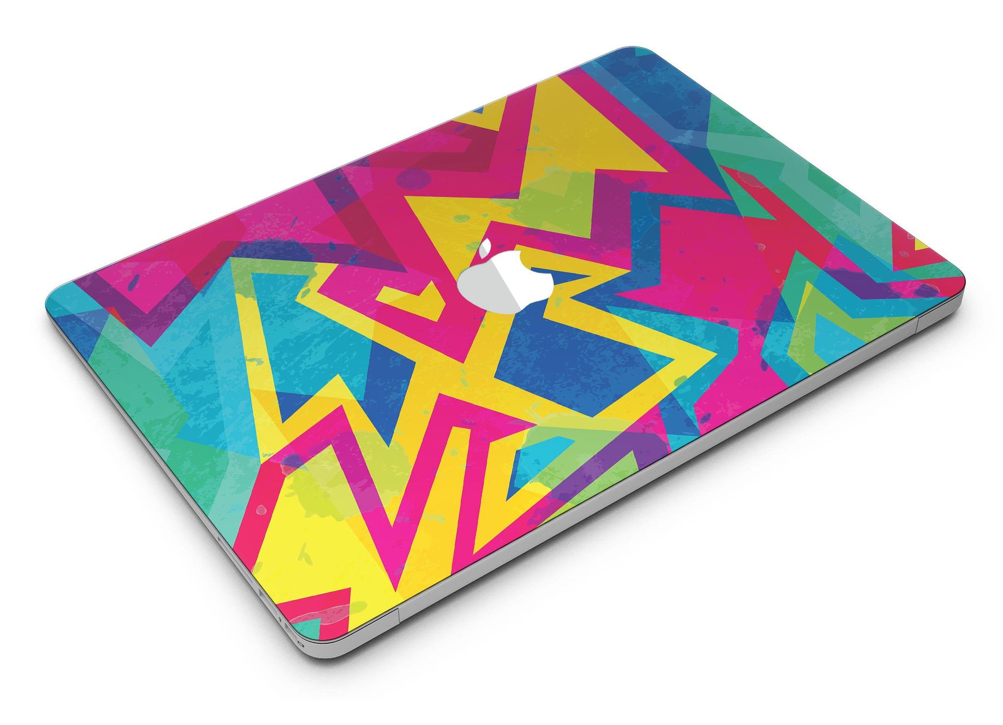 Bright Retro Color-Shapes MacBook Air Skin Kit showcasing vibrant colors and geometric shapes, designed for protection and style.