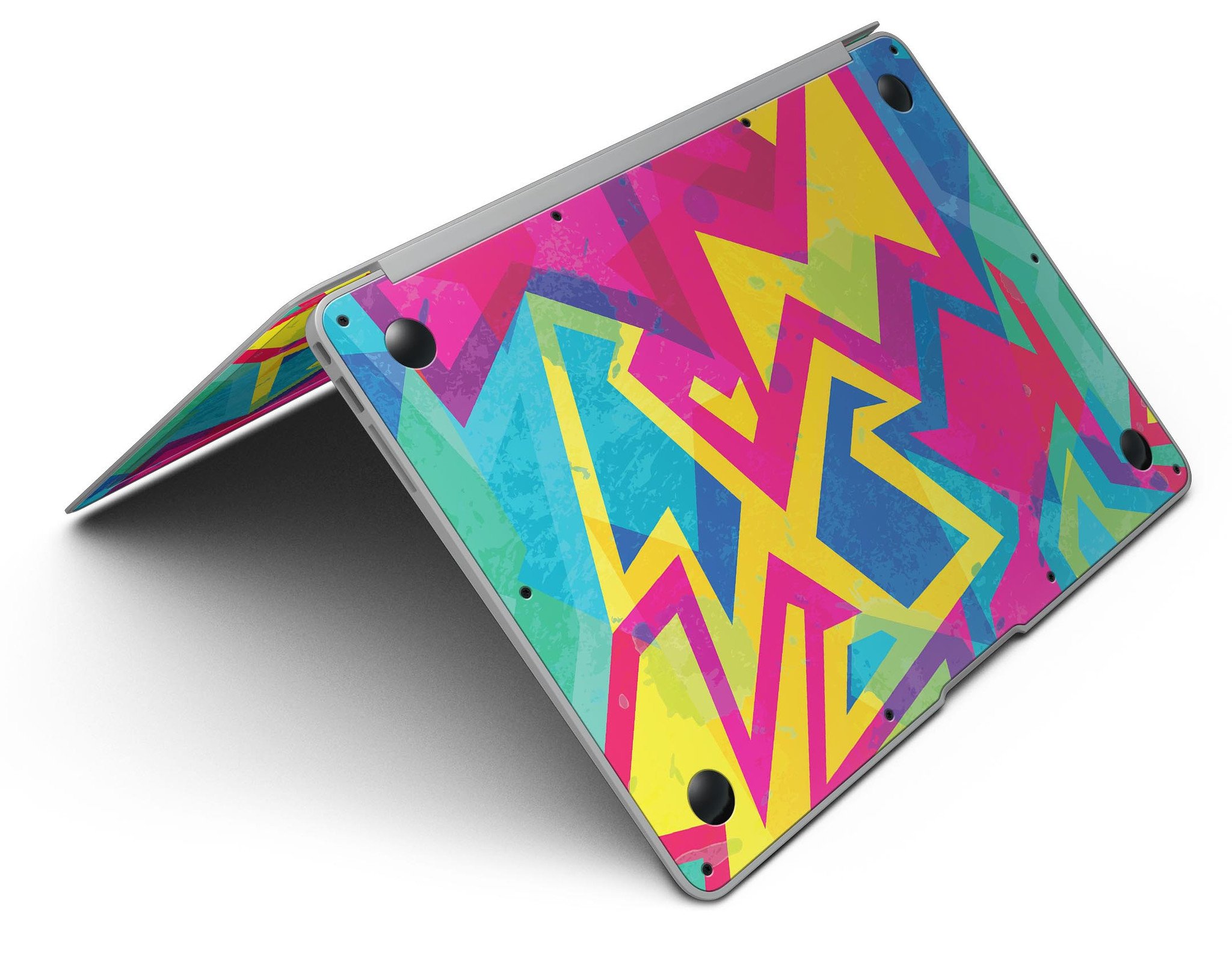 Bright Retro Color-Shapes MacBook Air Skin Kit showcasing vibrant colors and geometric shapes, designed for protection and style.
