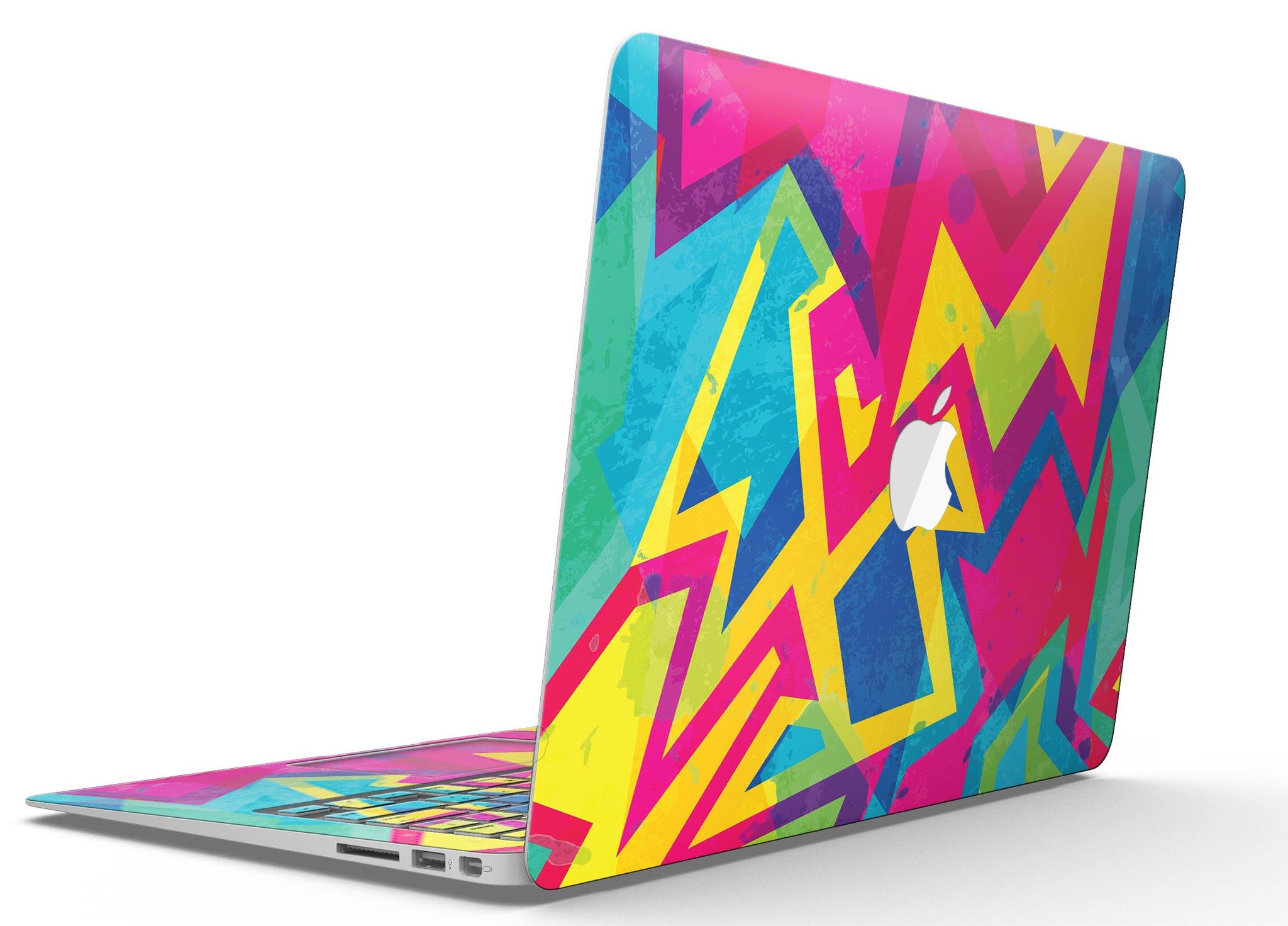 Bright Retro Color-Shapes MacBook Air Skin Kit showcasing vibrant colors and geometric shapes, designed for protection and style.