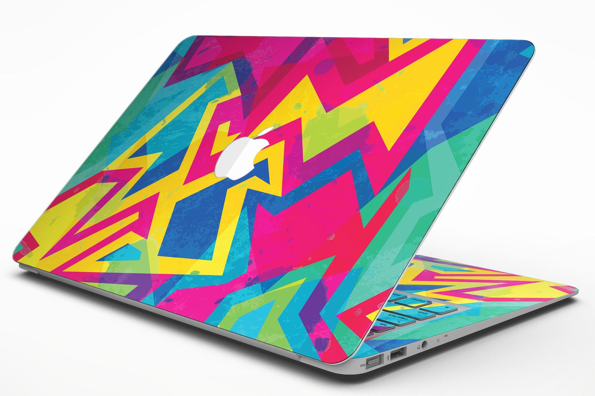 Bright Retro Color-Shapes MacBook Air Skin Kit showcasing vibrant colors and geometric shapes, designed for protection and style.