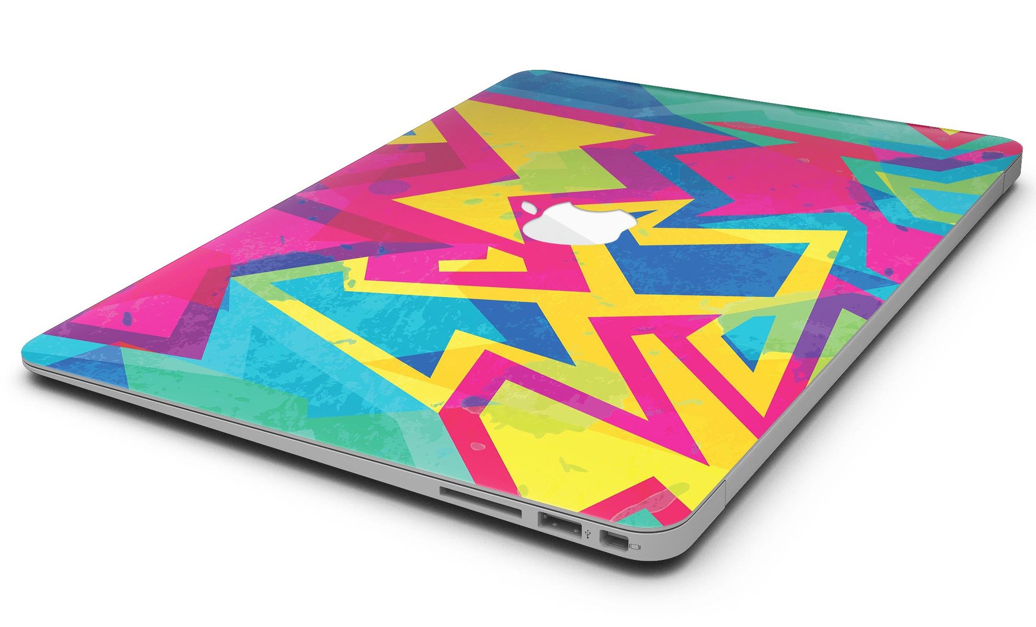 Bright Retro Color-Shapes MacBook Air Skin Kit showcasing vibrant colors and geometric shapes, designed for protection and style.