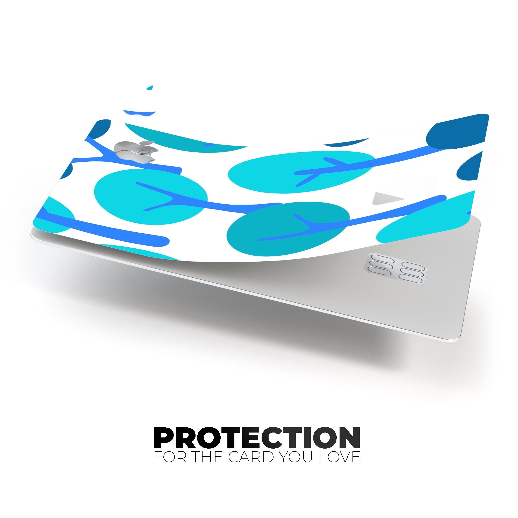 Bright Shades of Blue Cartoon Trees decal for Apple Card, showcasing vibrant colors and a protective design.