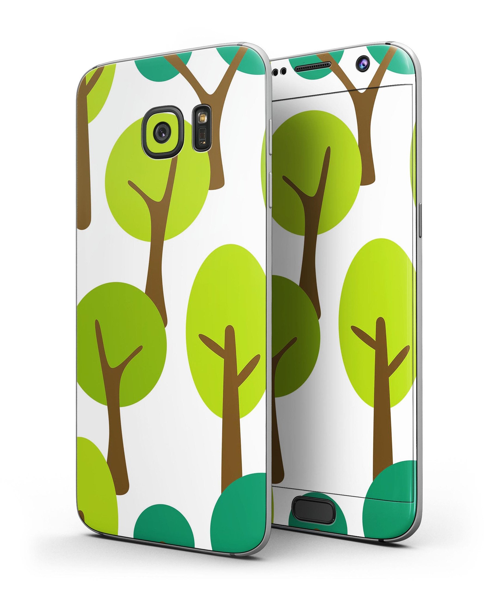 Bright Shades of Green Cartoon Trees skin kit for Samsung Galaxy S7/S7 Edge, showcasing vibrant colors and unique design.