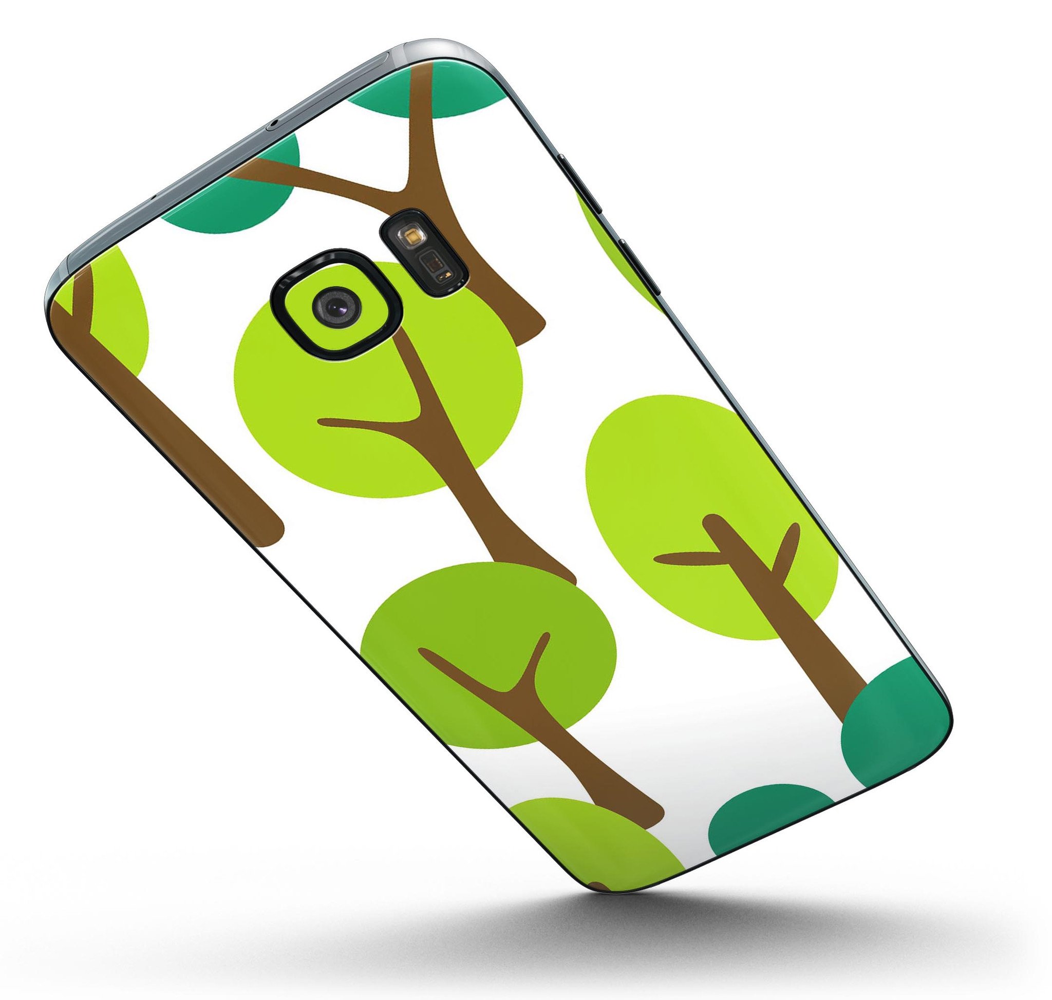 Bright Shades of Green Cartoon Trees skin kit for Samsung Galaxy S7/S7 Edge, showcasing vibrant colors and unique design.