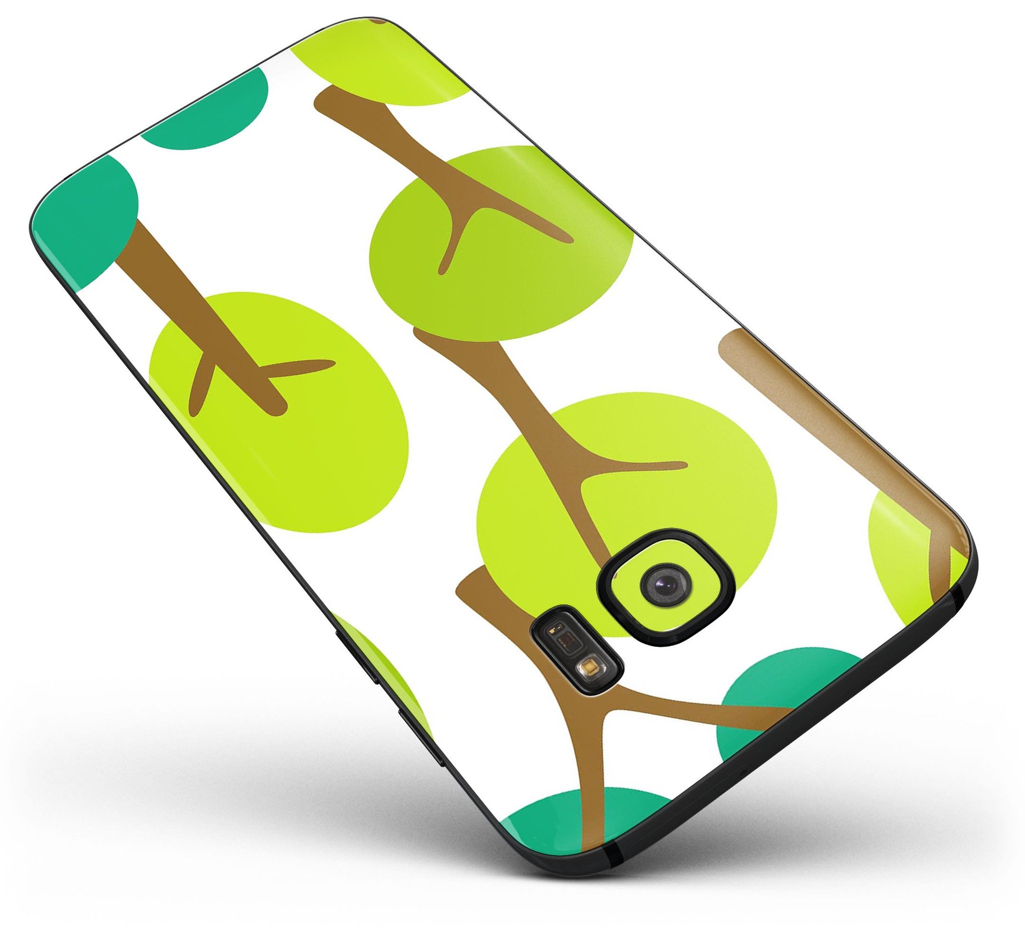 Bright Shades of Green Cartoon Trees skin kit for Samsung Galaxy S7/S7 Edge, showcasing vibrant colors and unique design.