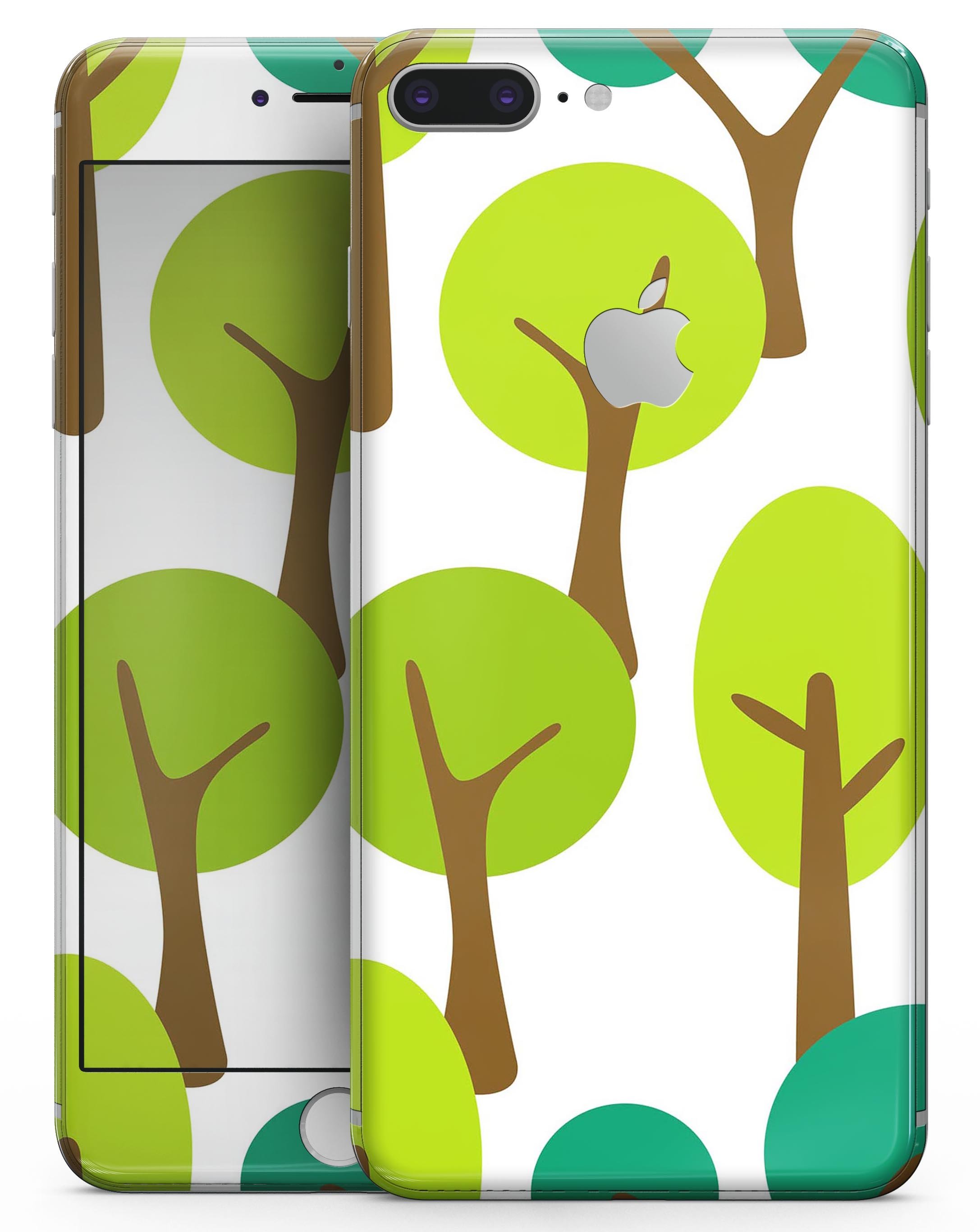 Bright green cartoon trees skin for iPhone 8 and 8 Plus, showcasing vibrant colors and playful design.