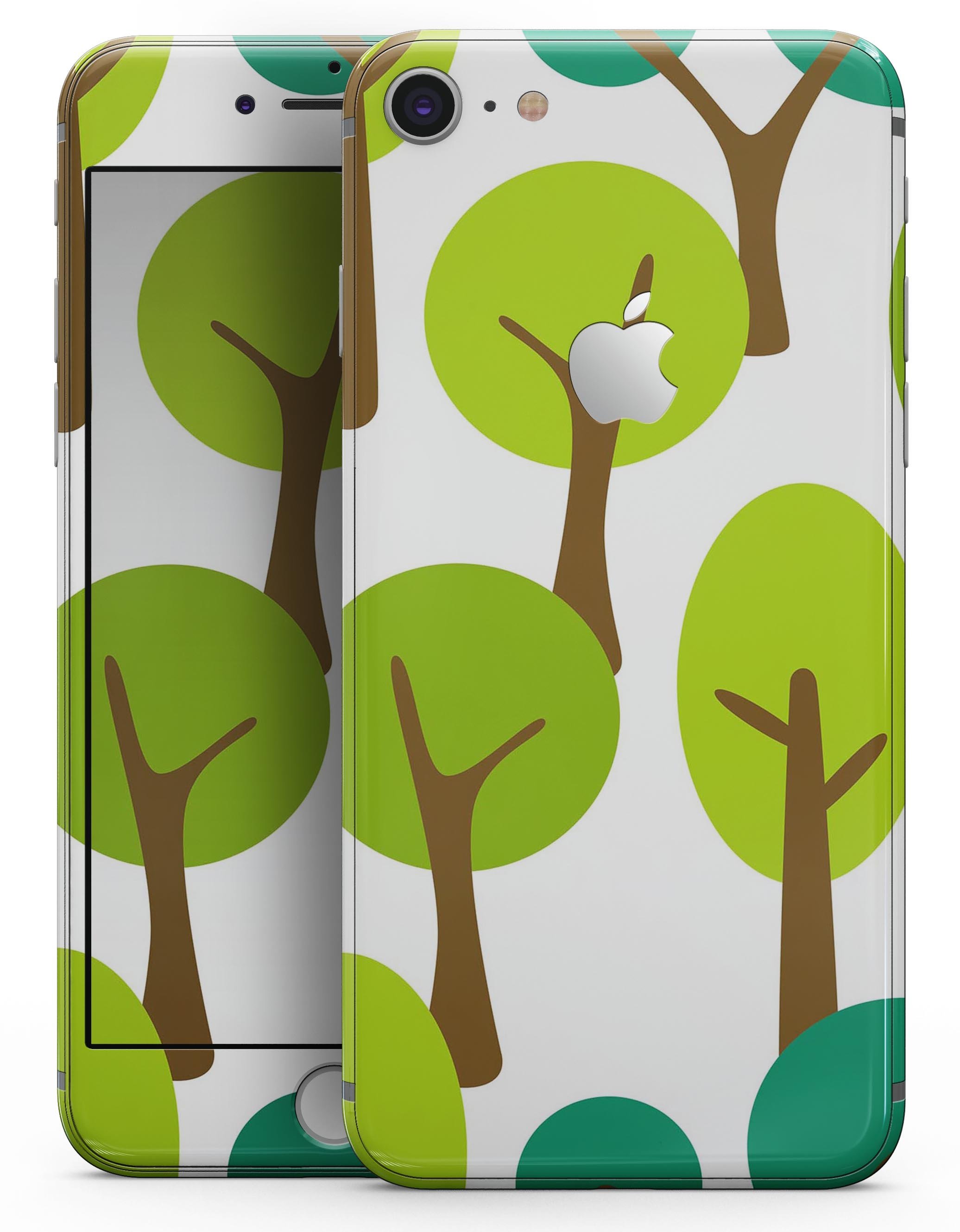 Bright green cartoon trees skin for iPhone 8 and 8 Plus, showcasing vibrant colors and playful design.