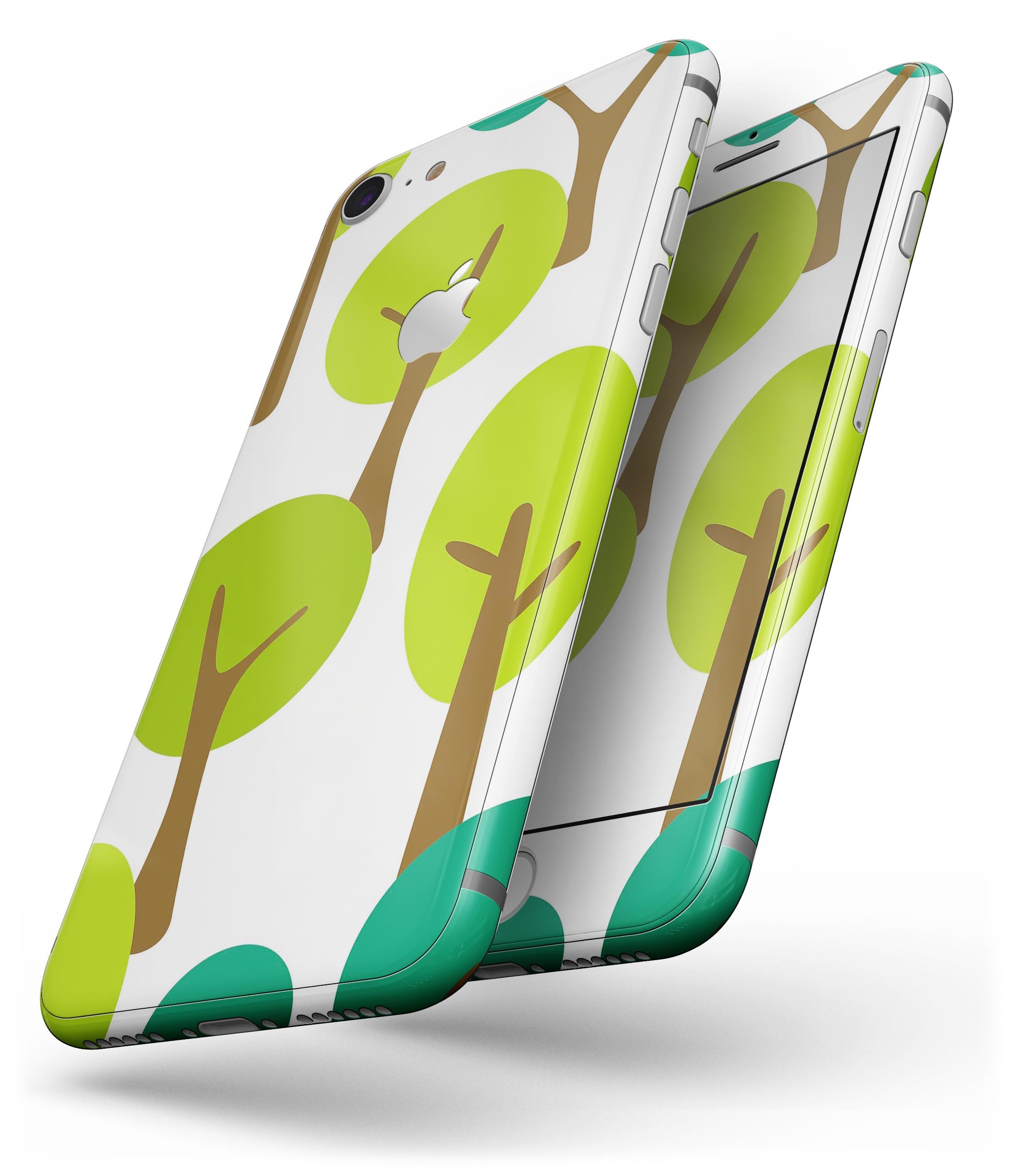 Bright green cartoon trees skin for iPhone 8 and 8 Plus, showcasing vibrant colors and playful design.