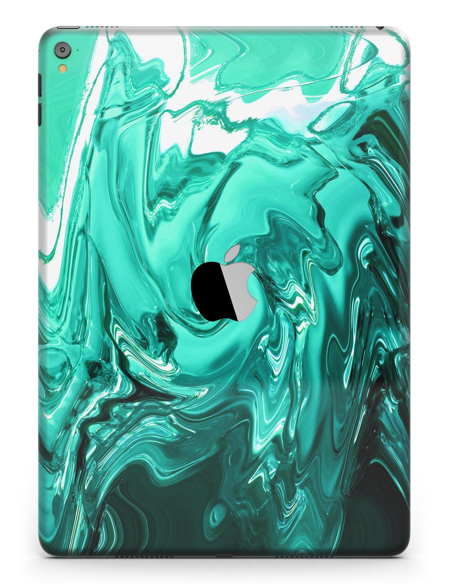 Bright trendy green color swirled full body skin for iPad Pro, showcasing its vibrant design and premium vinyl material.
