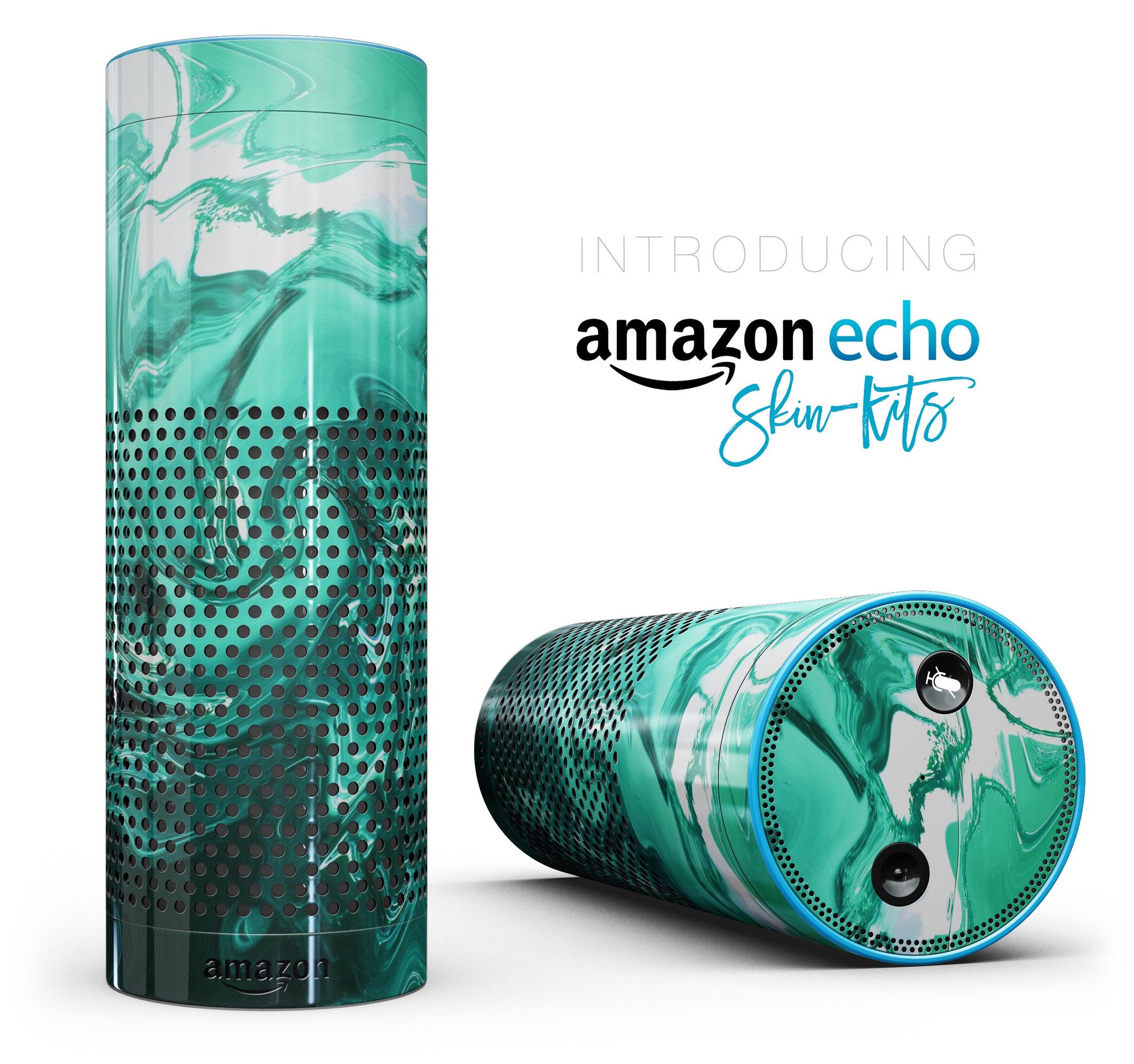 Bright Trendy Green Color Swirled Skin-Kit for Amazon Echo, showcasing vibrant design and full-body coverage.