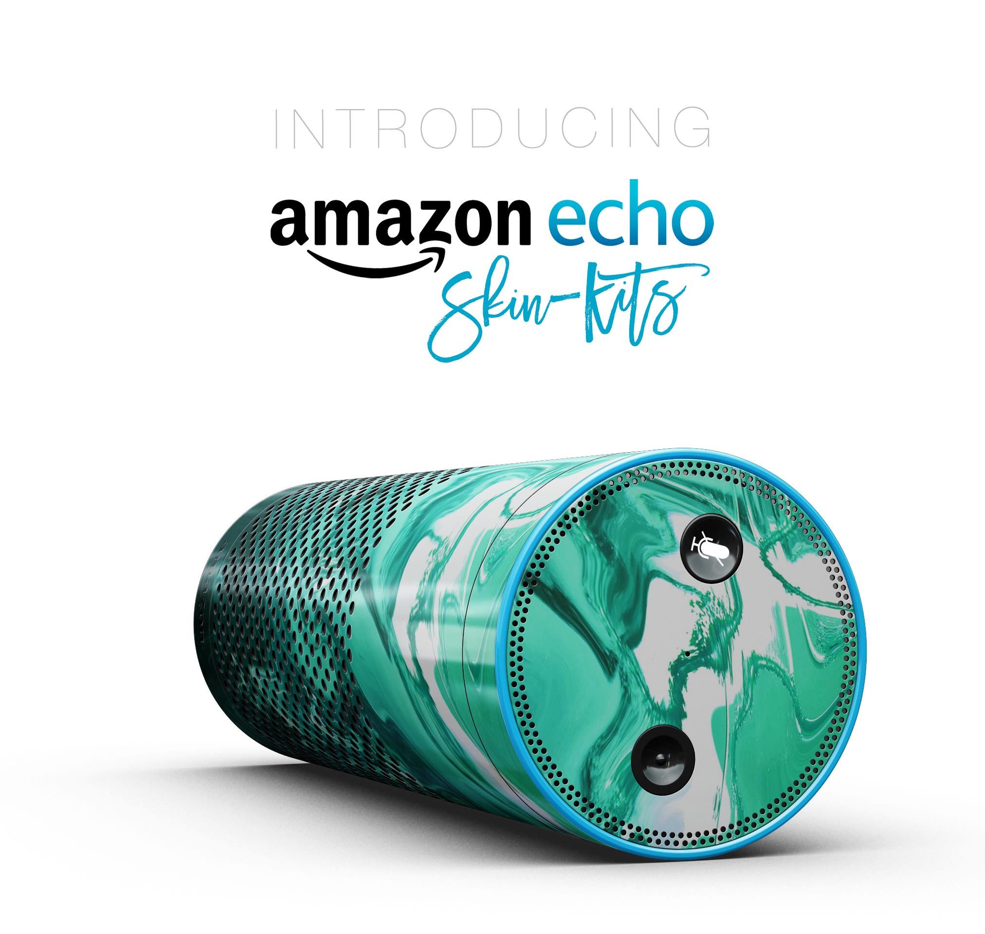 Bright Trendy Green Color Swirled Skin-Kit for Amazon Echo, showcasing vibrant design and full-body coverage.