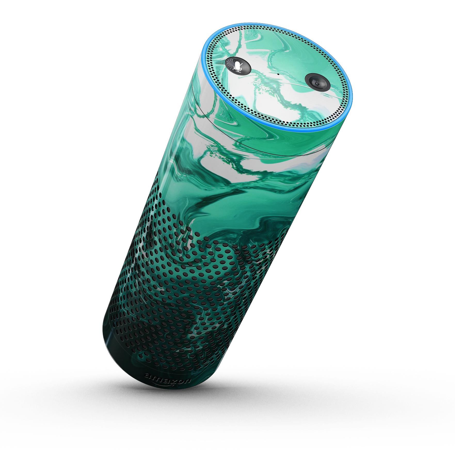 Bright Trendy Green Color Swirled Skin-Kit for Amazon Echo, showcasing vibrant design and full-body coverage.