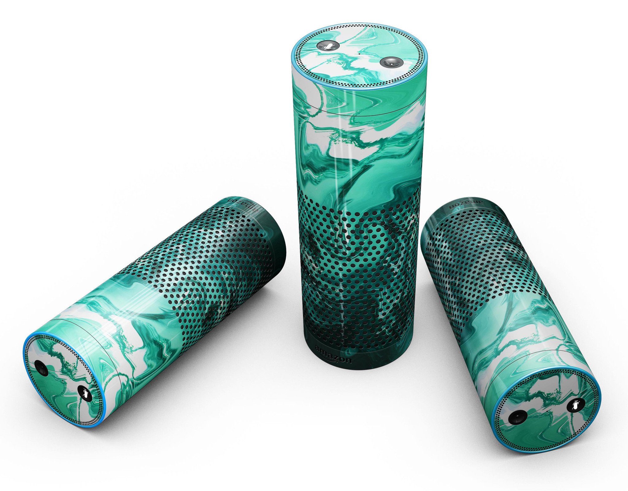 Bright Trendy Green Color Swirled Skin-Kit for Amazon Echo, showcasing vibrant design and full-body coverage.