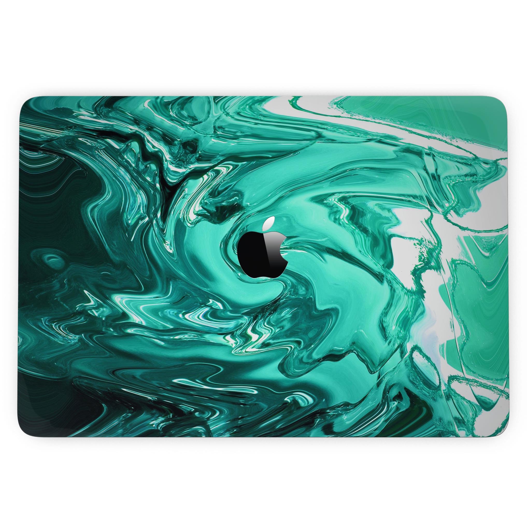 Bright trendy green color swirled skin for MacBook Pro with Touch Bar, showcasing vibrant design and premium vinyl material.