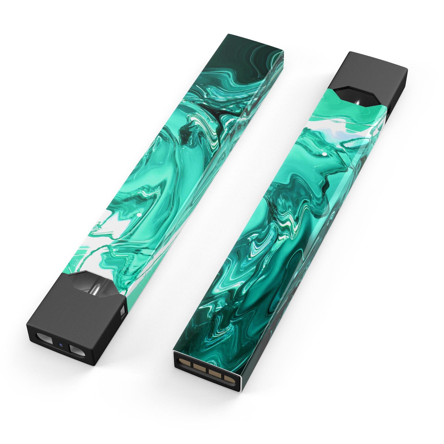 Bright trendy green color swirled decal skin-wrap for JUUL vaping device, showcasing vibrant design and premium quality.
