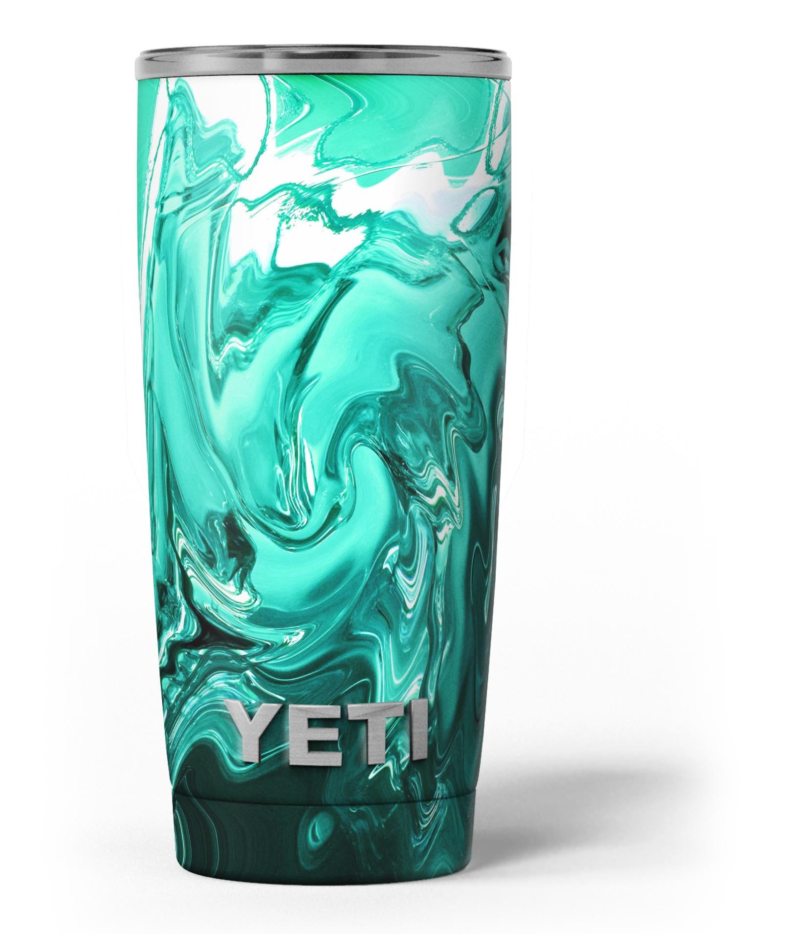 Bright Trendy Green Color Swirled Skin Decal Vinyl Wrap Kit for Yeti Coolers, showcasing vibrant colors and a sleek design.