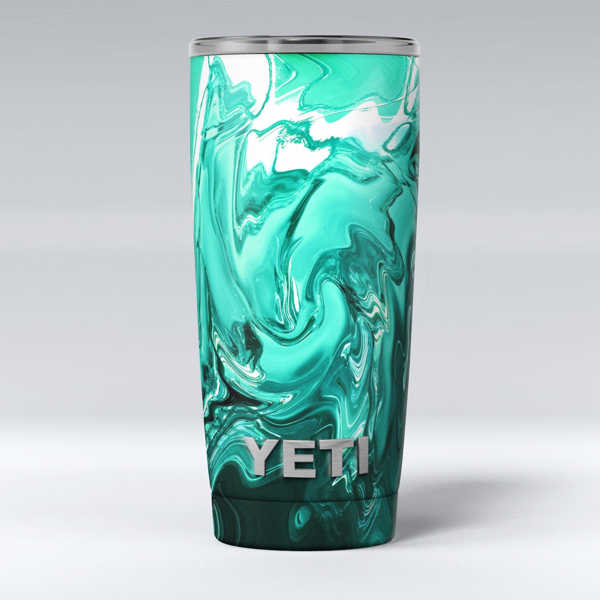Bright Trendy Green Color Swirled Skin Decal Vinyl Wrap Kit for Yeti Coolers, showcasing vibrant colors and a sleek design.