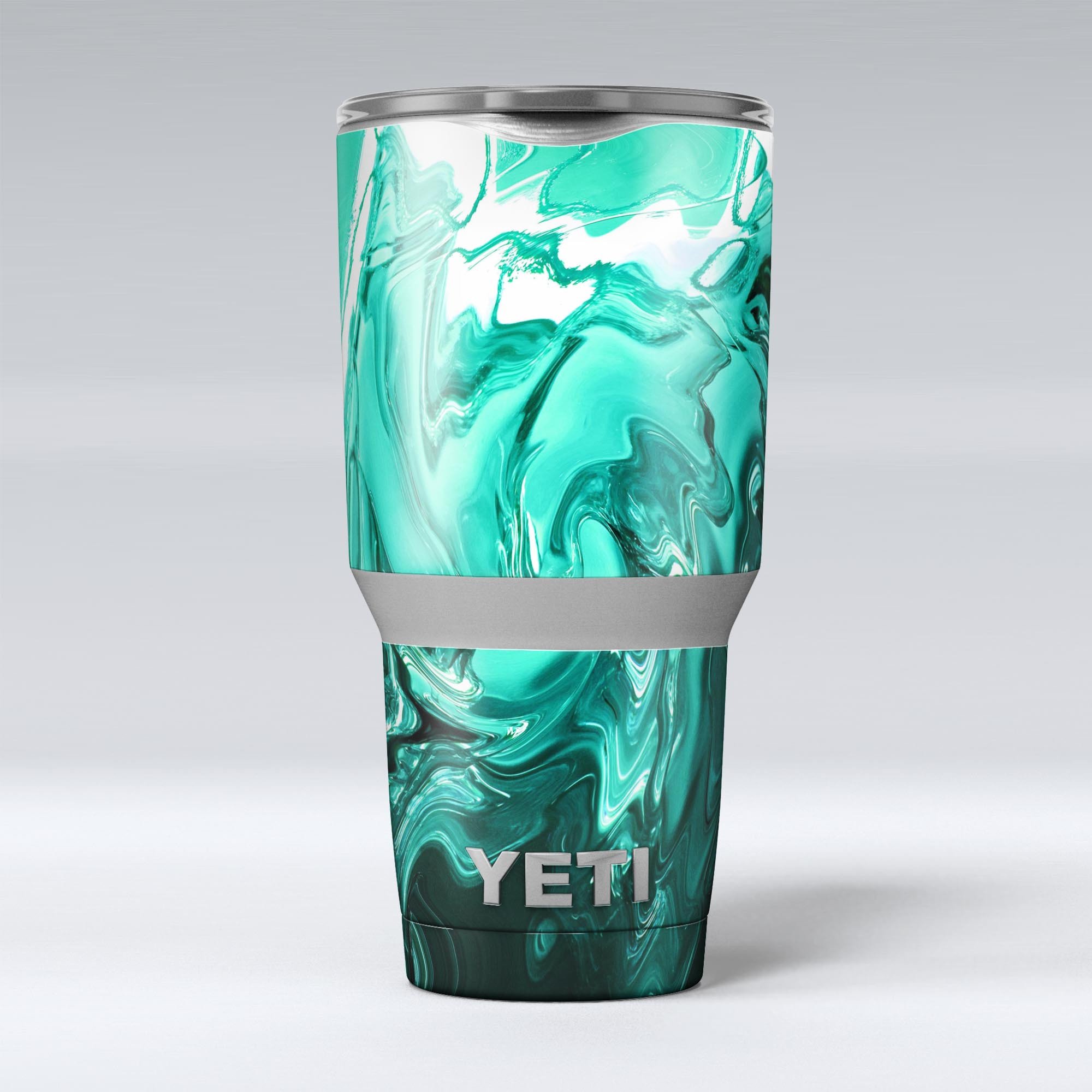 Bright Trendy Green Color Swirled Skin Decal Vinyl Wrap Kit for Yeti Coolers, showcasing vibrant colors and a sleek design.