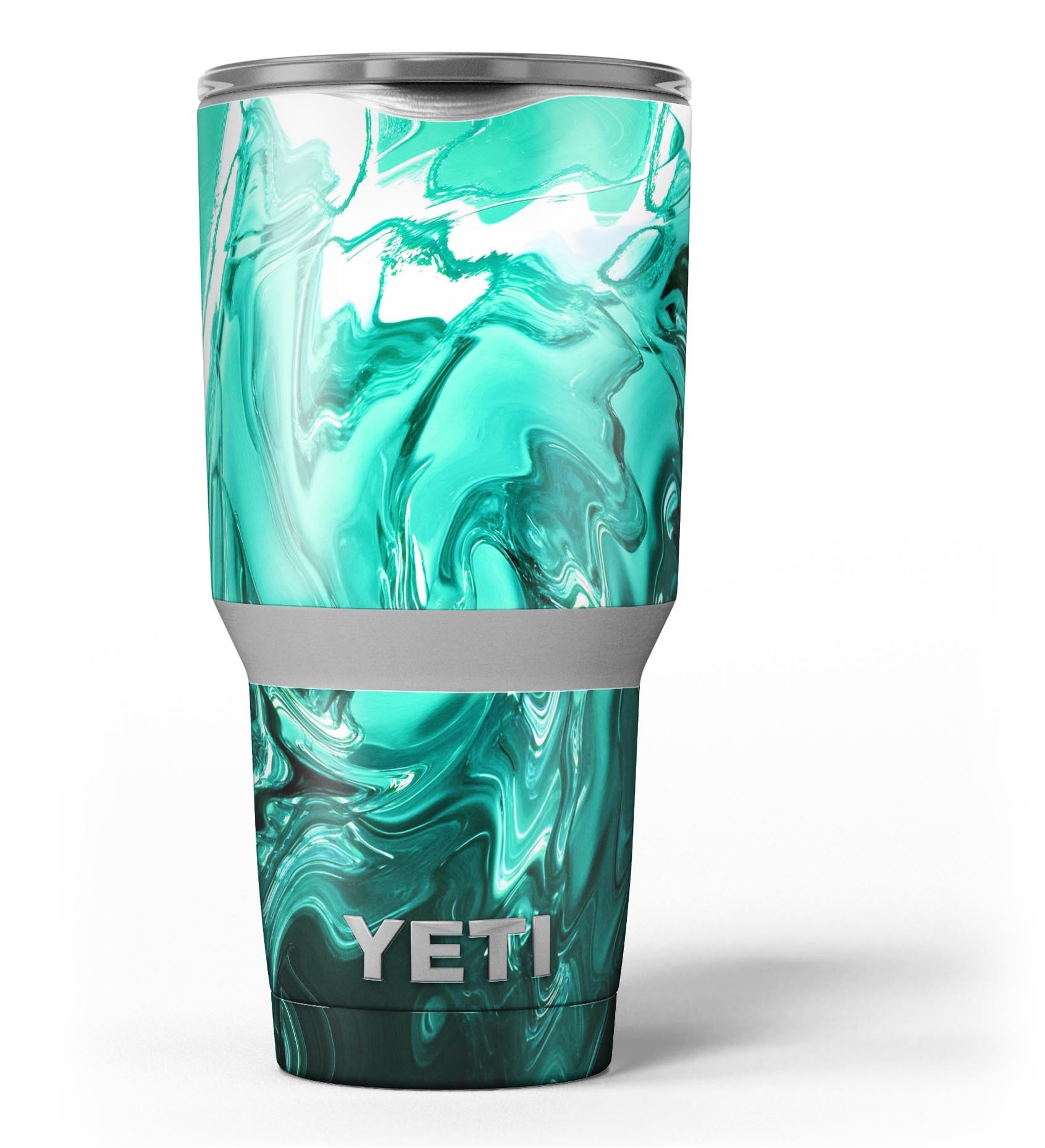 Bright Trendy Green Color Swirled Skin Decal Vinyl Wrap Kit for Yeti Coolers, showcasing vibrant colors and a sleek design.