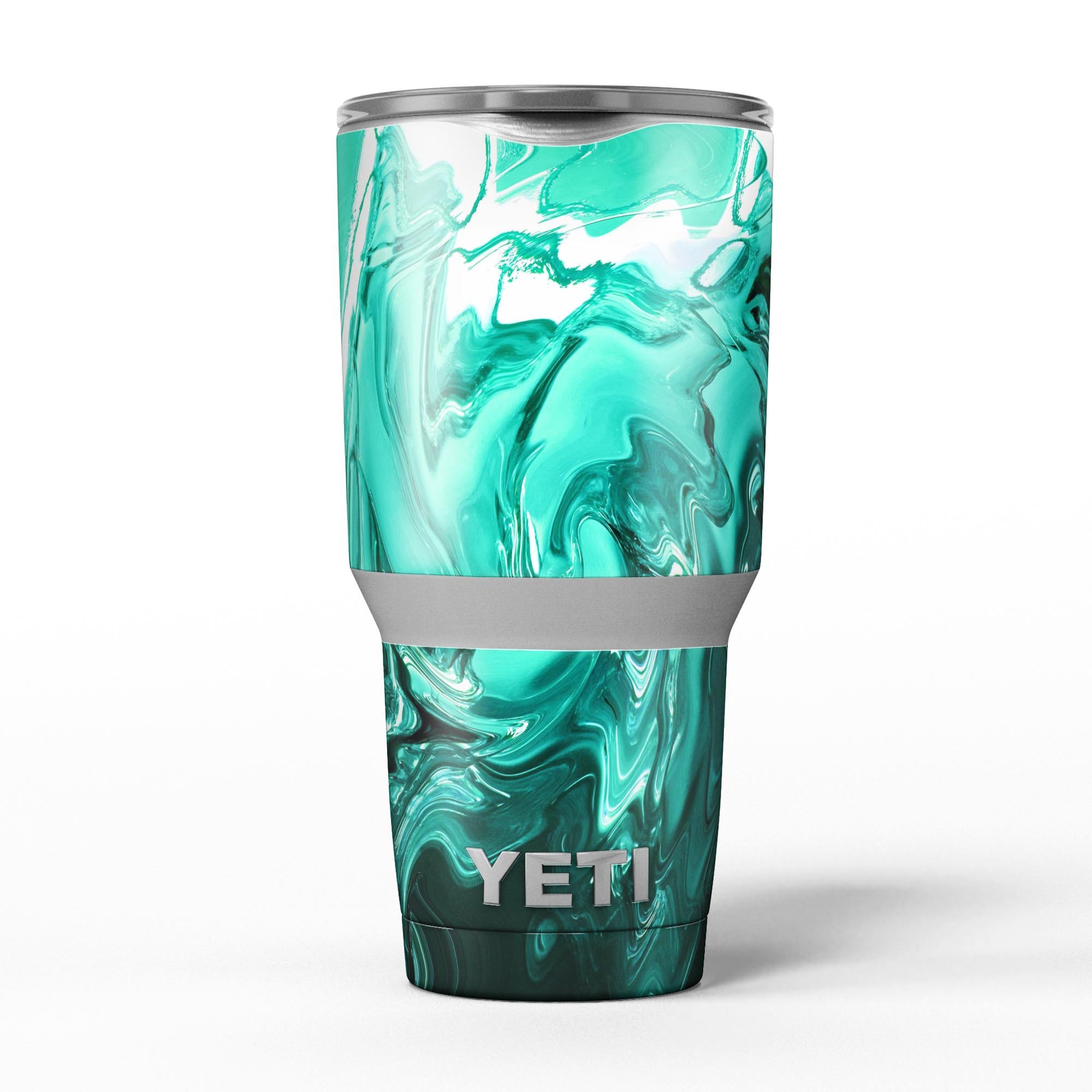 Bright Trendy Green Color Swirled Skin Decal Vinyl Wrap Kit for Yeti Coolers, showcasing vibrant colors and a sleek design.