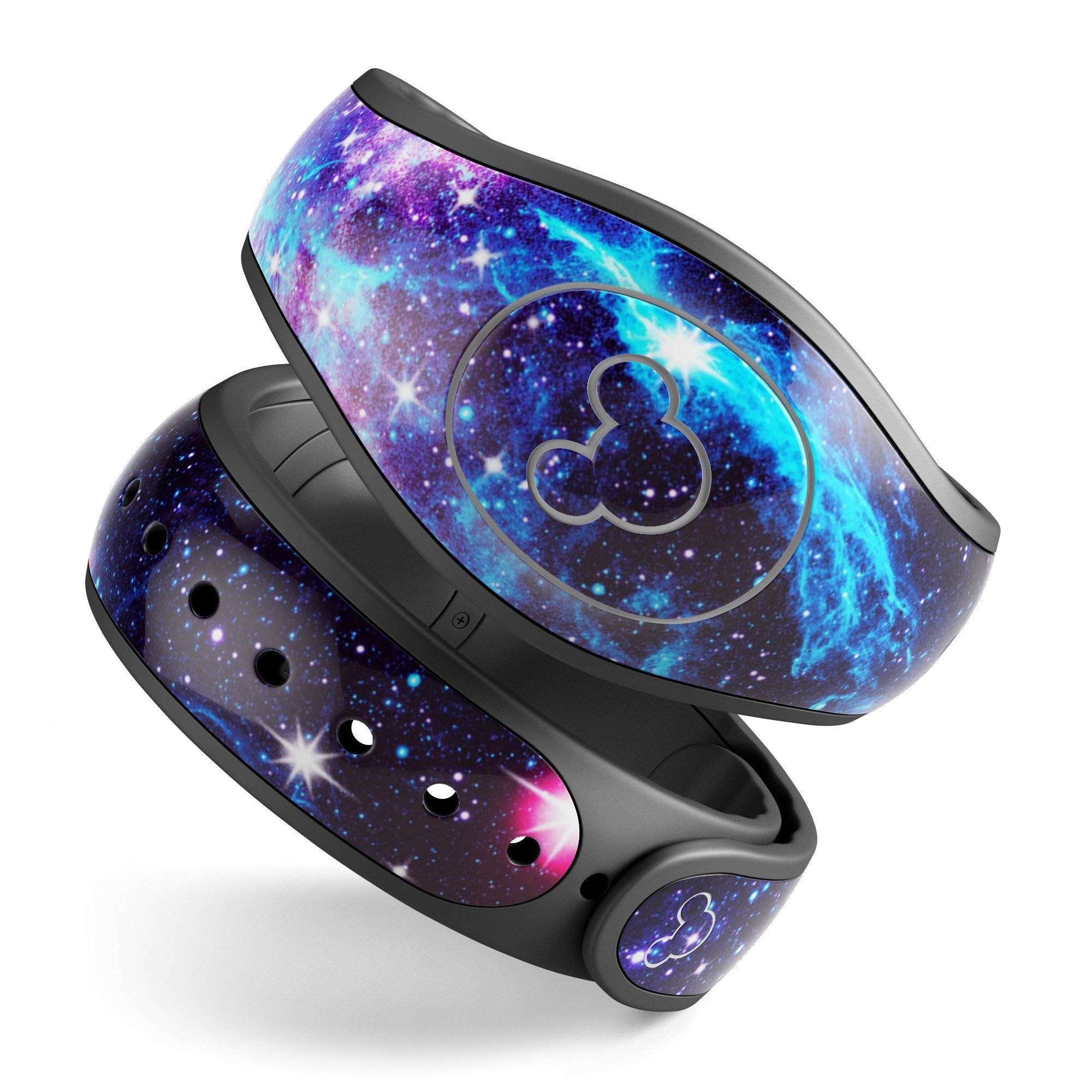 Bright Trippy Space skin decal wrap kit for Disney Magic Band, showcasing vibrant colors and a snug fit.
