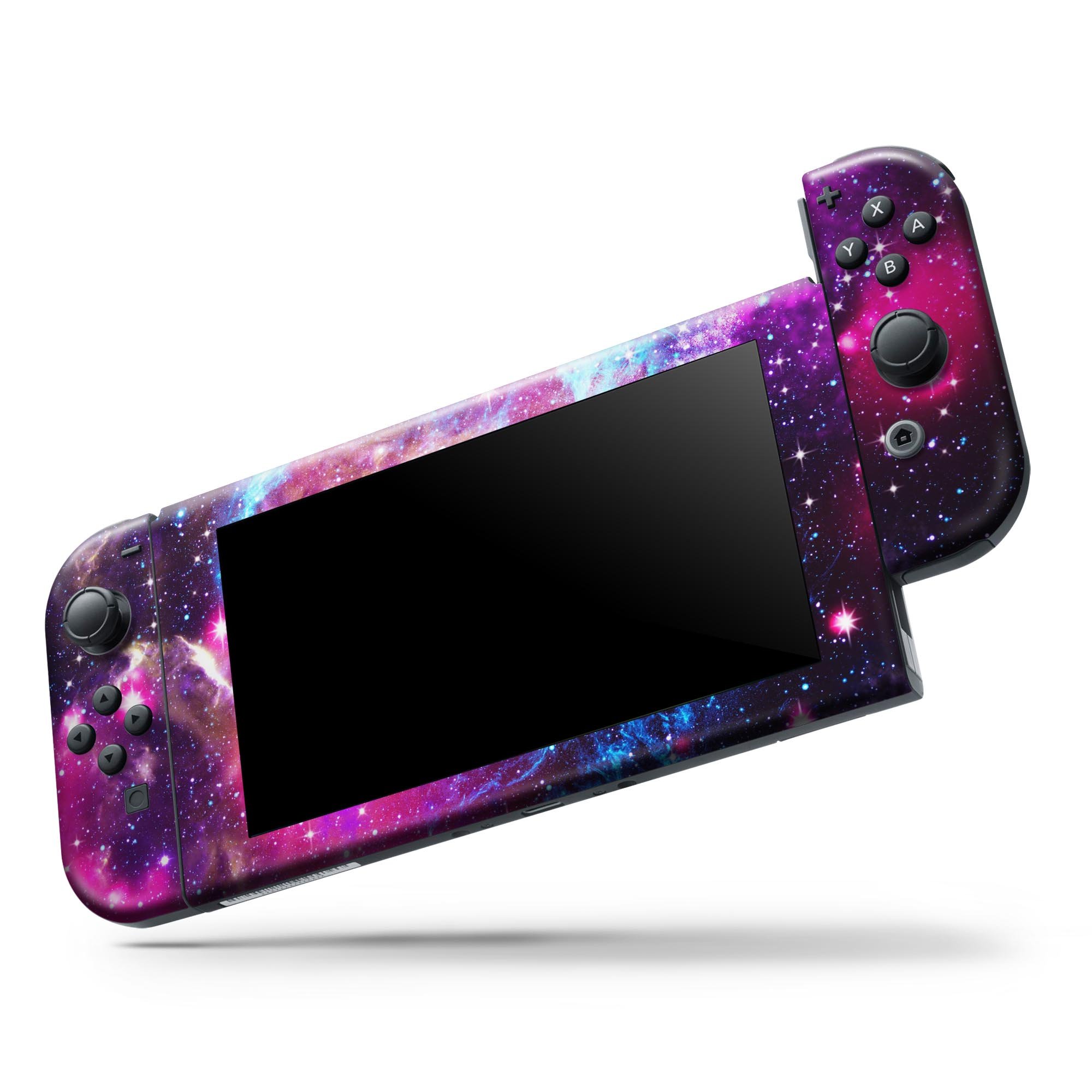 Bright Trippy Space full body skin decal wrap kit for Nintendo Switch, showcasing vibrant colors and intricate patterns for stylish protection.