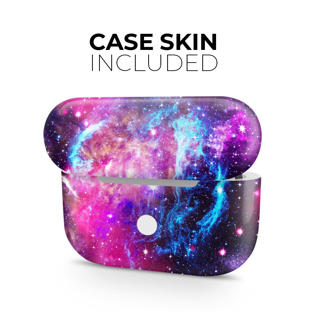 Bright Trippy Space full body skin decal wrap kit for Apple AirPods Pro, showcasing vibrant colors and a snug fit.